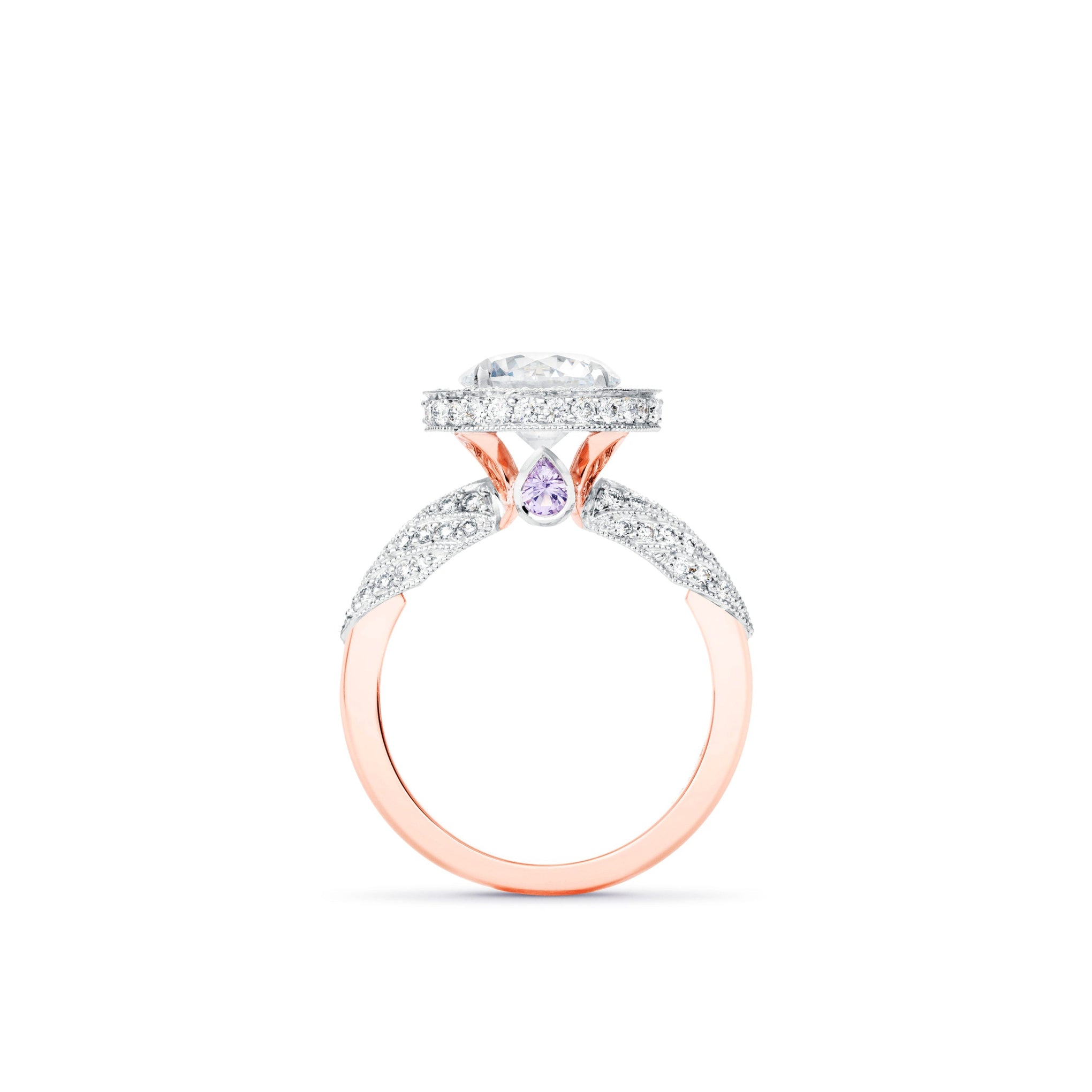 Claw-Set Round Brilliant Cut Diamond & Halo with Diamond Shoulders Engagement Ring