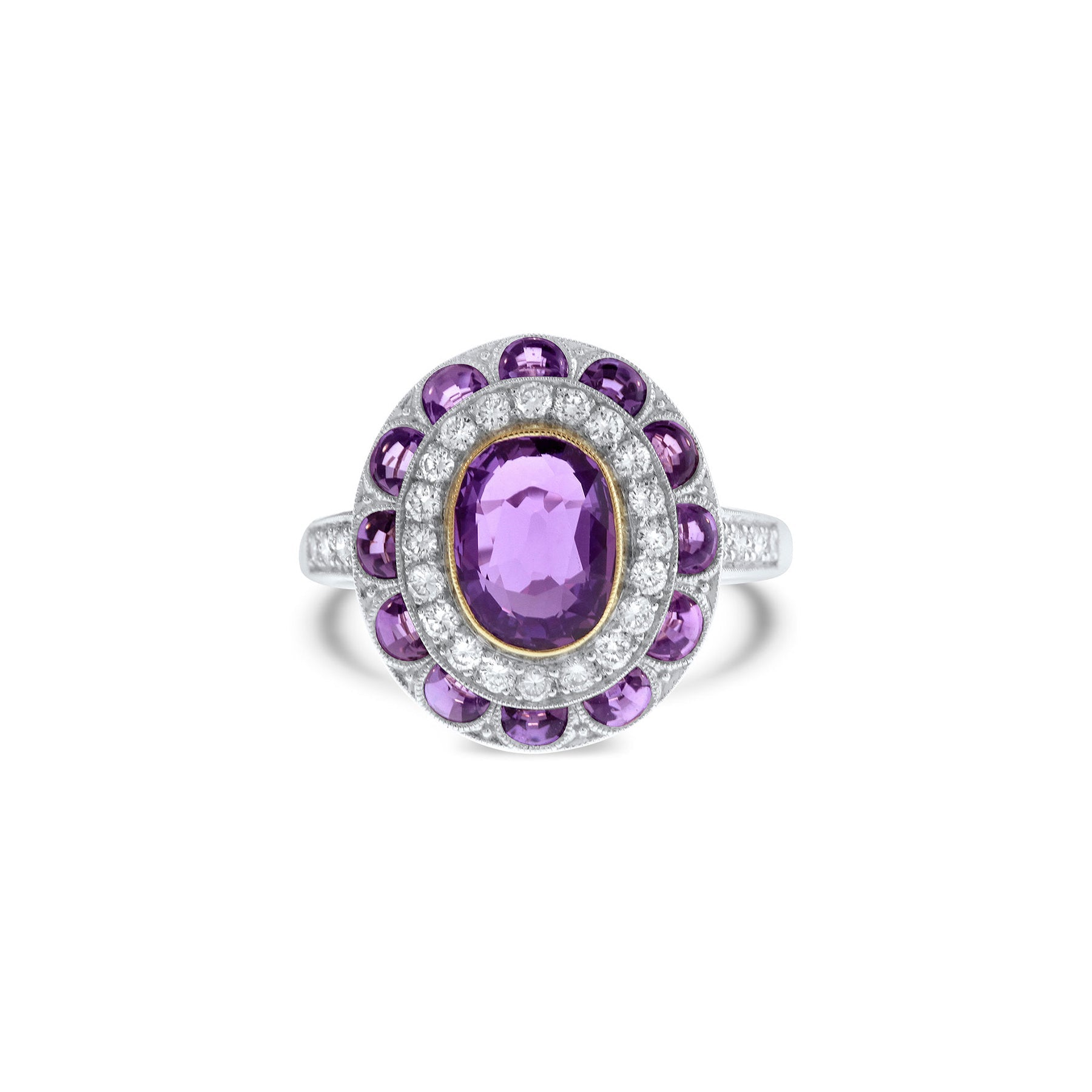 Purple Sapphire Art Deco Double Halo Ring