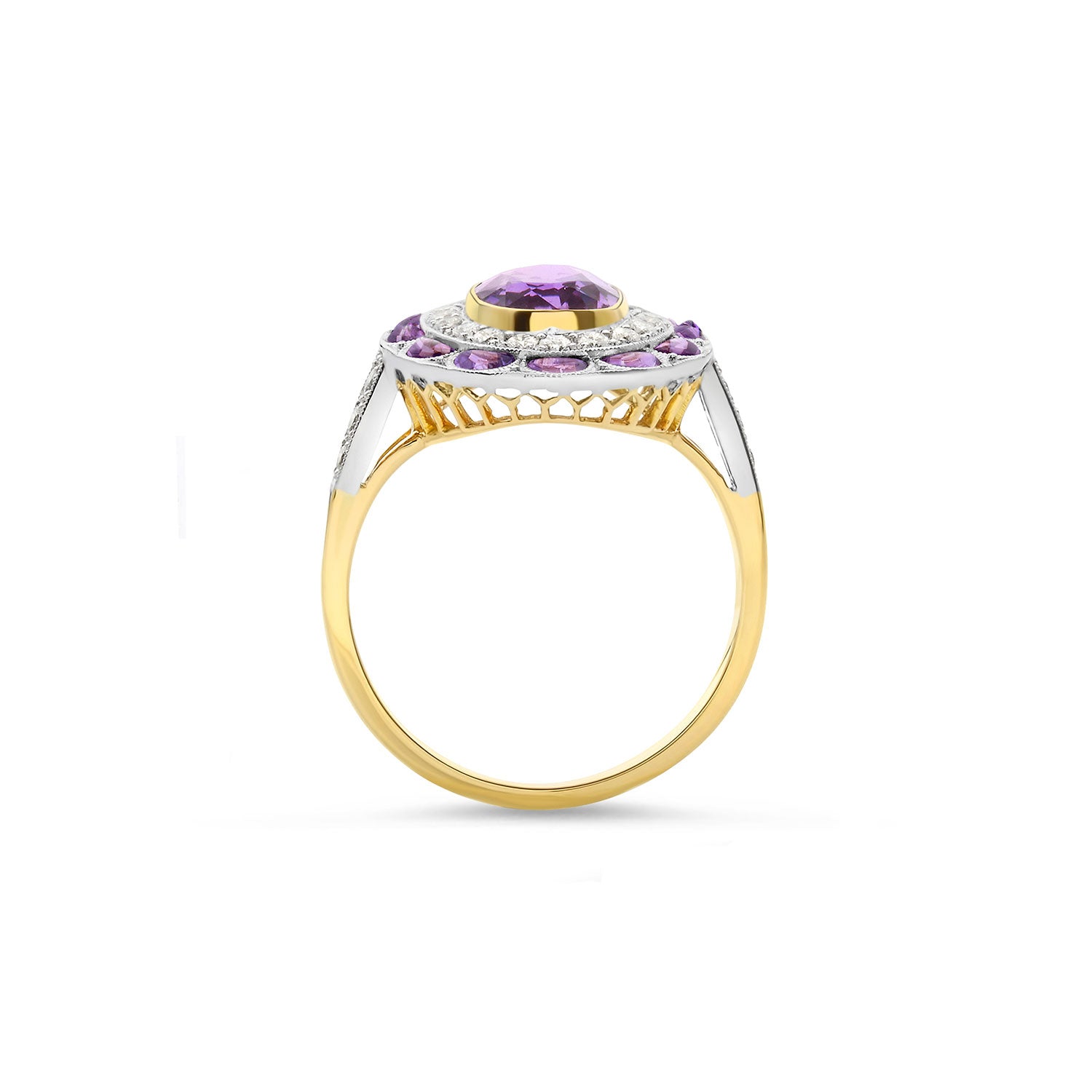 Purple Sapphire Art Deco Double Halo Ring