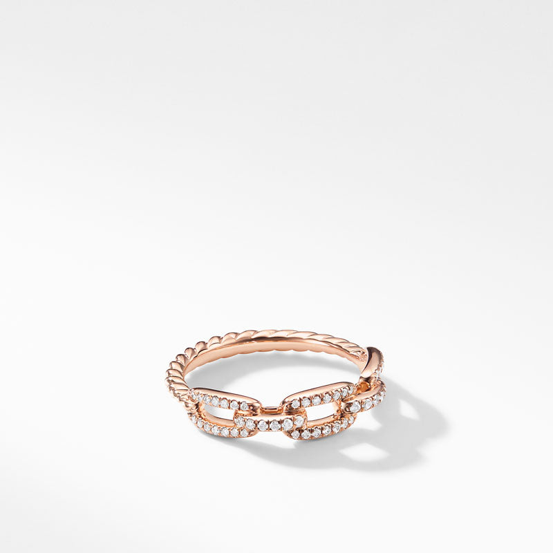 Stax Single Row Pavé Chain Link Ring with Diamonds in 18K Rose Gold, 4.5mm -7