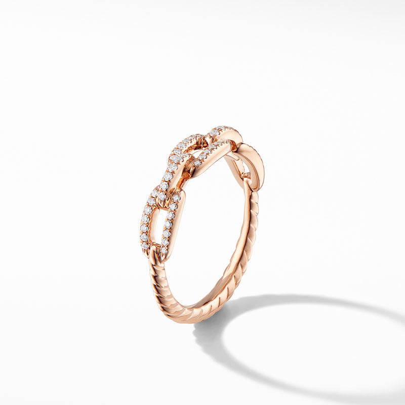Stax Single Row Pavé Chain Link Ring with Diamonds in 18K Rose Gold, 4.5mm -7