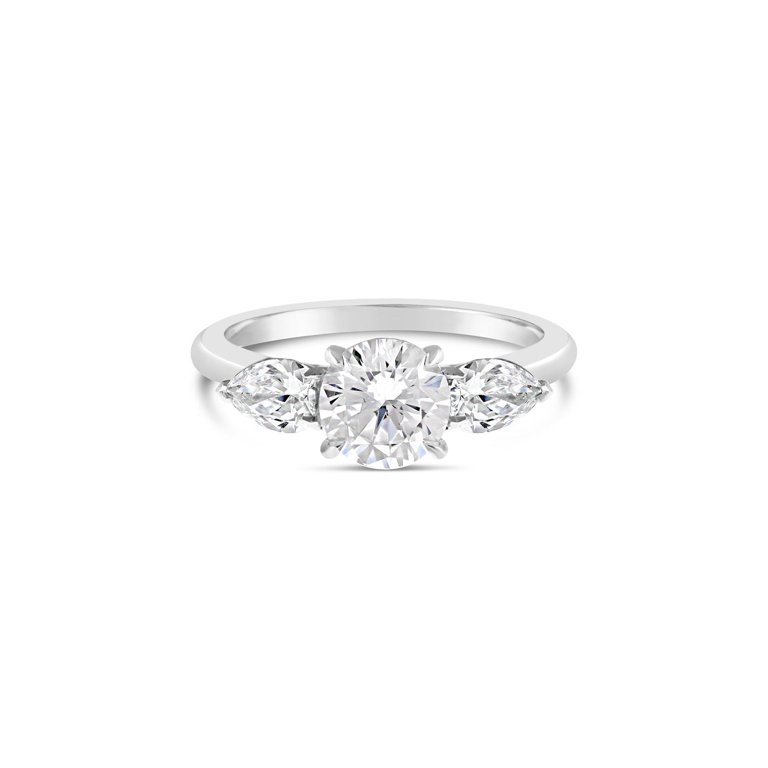 Round Brilliant Cut & Pear Cut Diamond three stone Engagement Ring