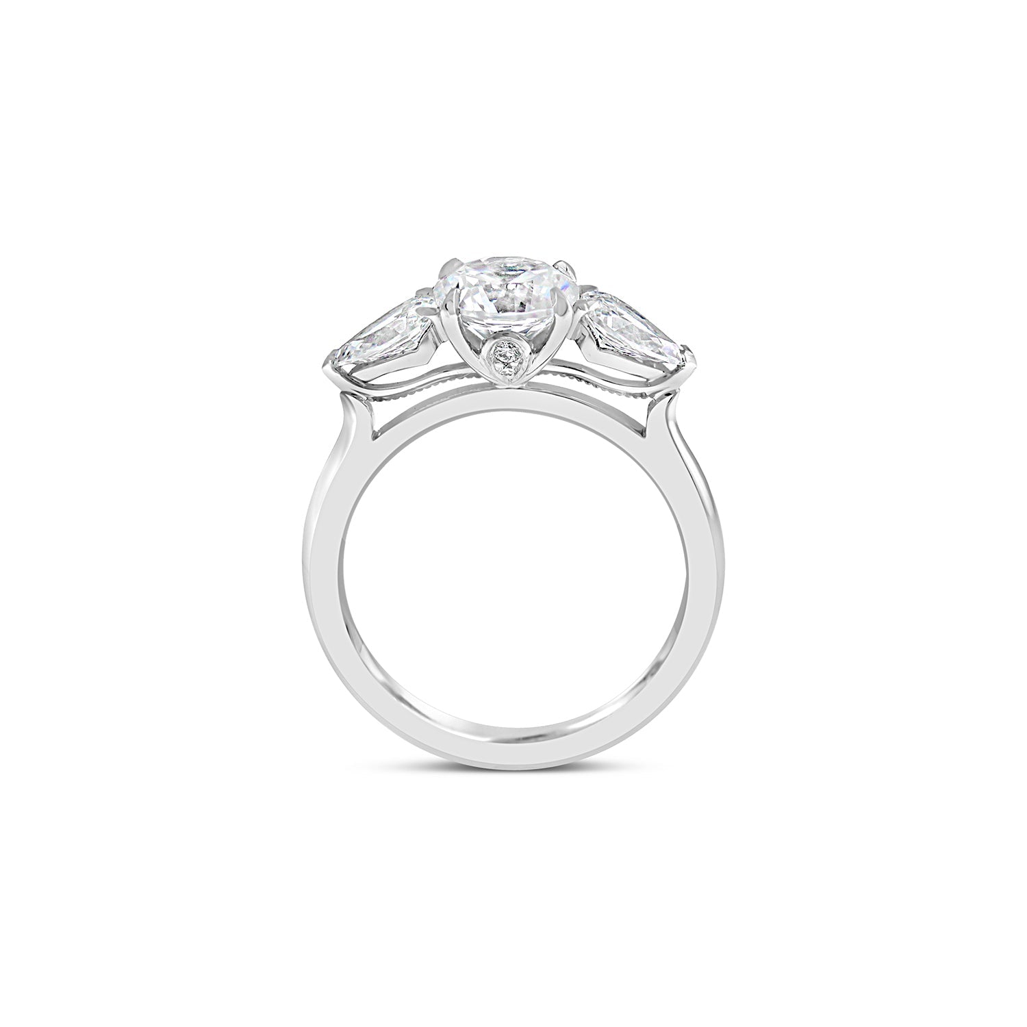 Round Brilliant Cut & Pear Cut Diamond three stone Engagement Ring