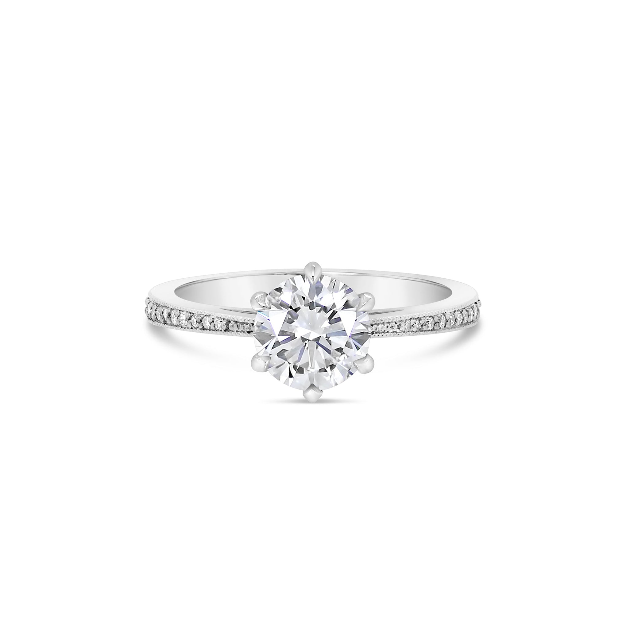 Round Brilliant Cut Solitaire Diamond & Milgrain Engagement Ring