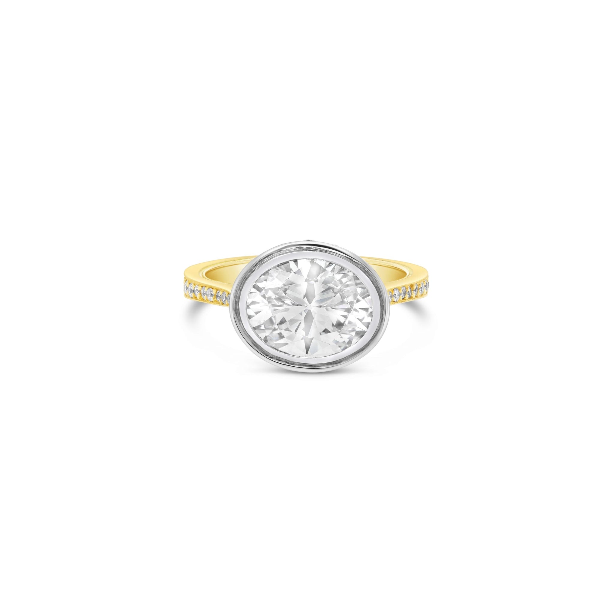 Bezel Set Oval Cut Landscape Oval Engagement Ring yellow gold
