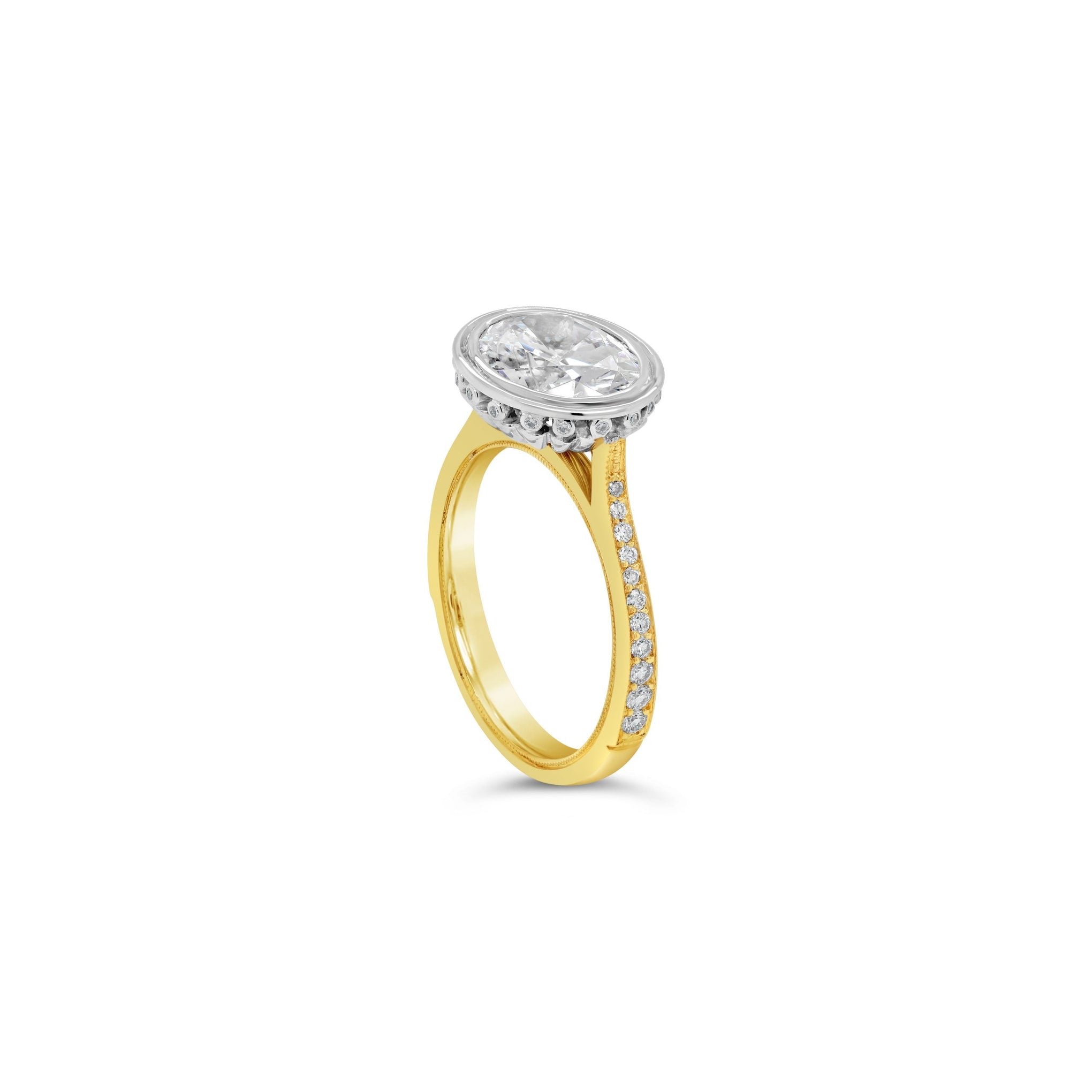 Bezel Set Oval Cut Landscape Oval Engagement Ring yellow gold
