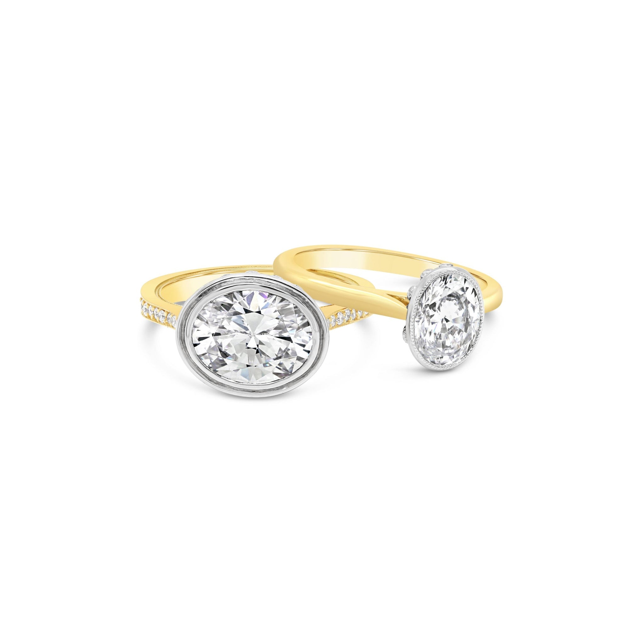 Bezel Set Oval Cut Landscape Oval Engagement Ring yellow gold