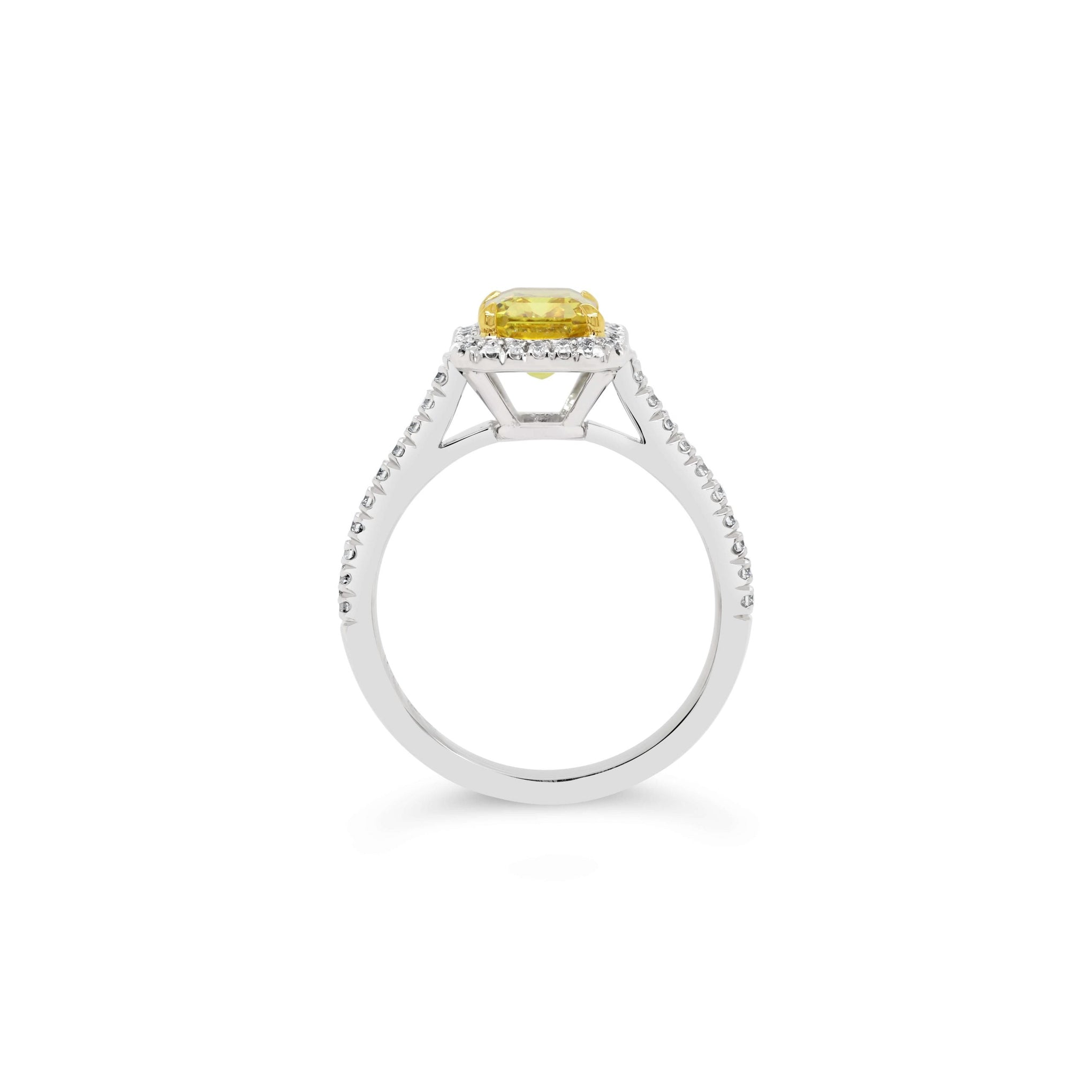 Emerald Cut Yellow Sapphire & Diamond Halo Engagement Ring
