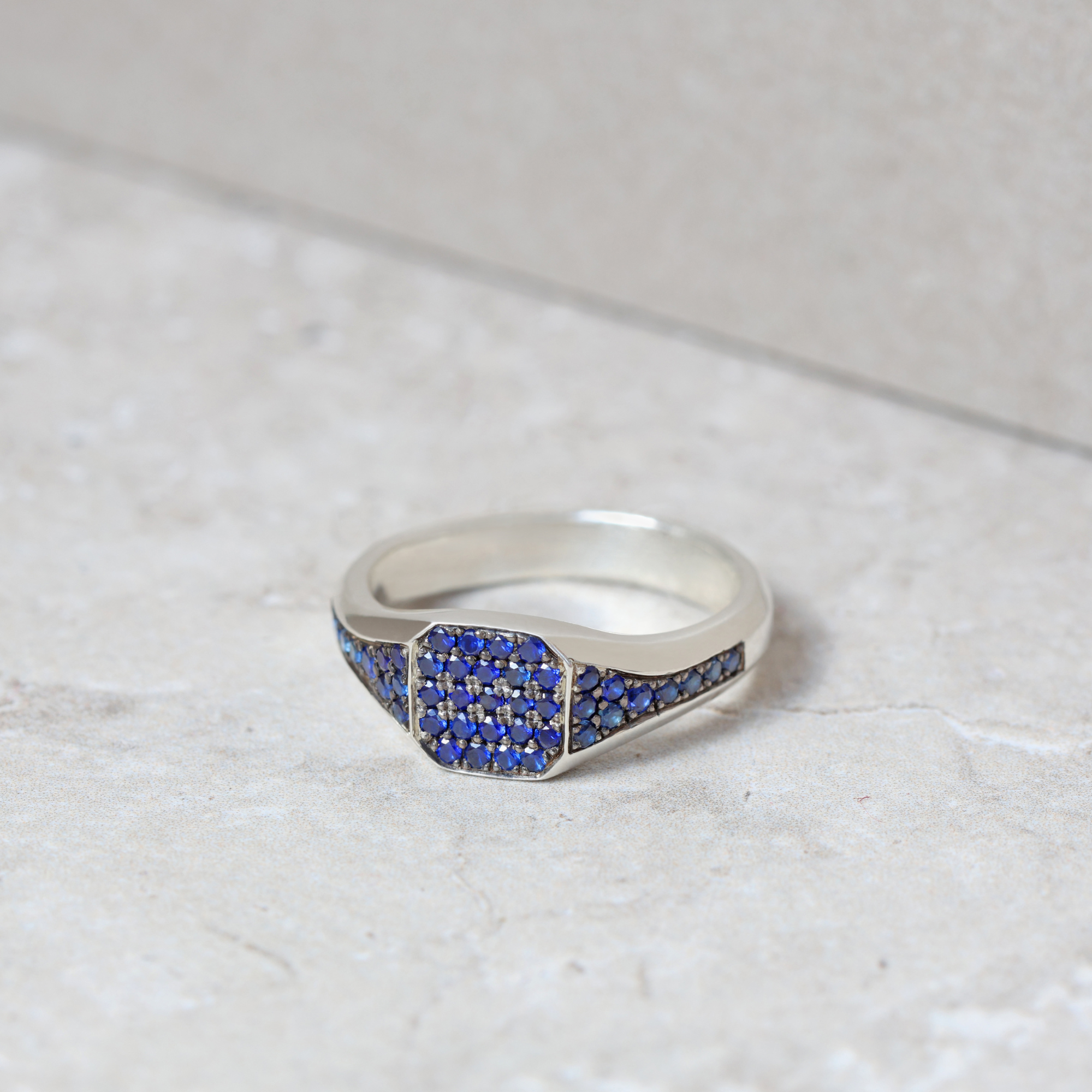 Pavé Set Blue Sapphire Signet Ring