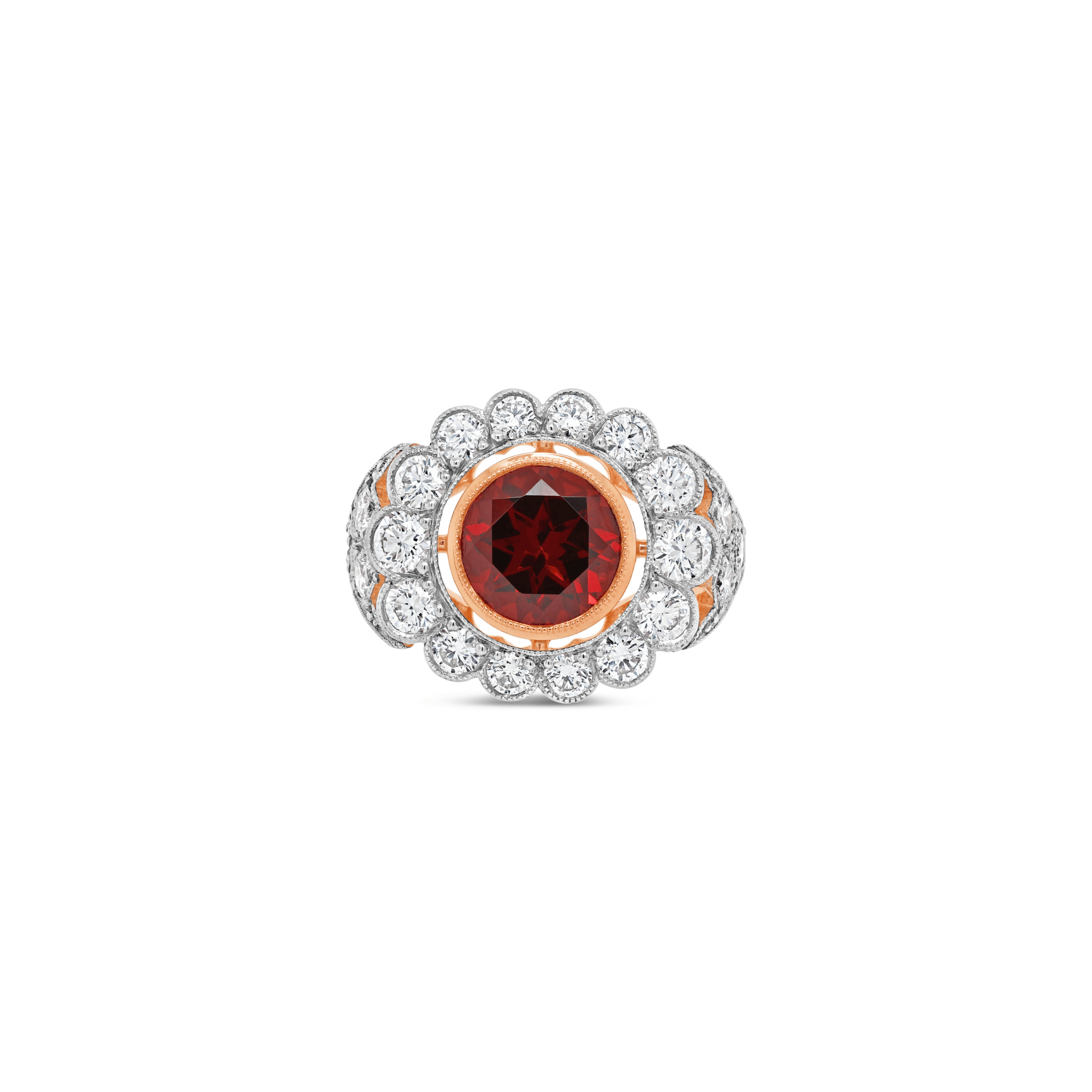 Red Garnet and Diamond Ring in white and rose gold