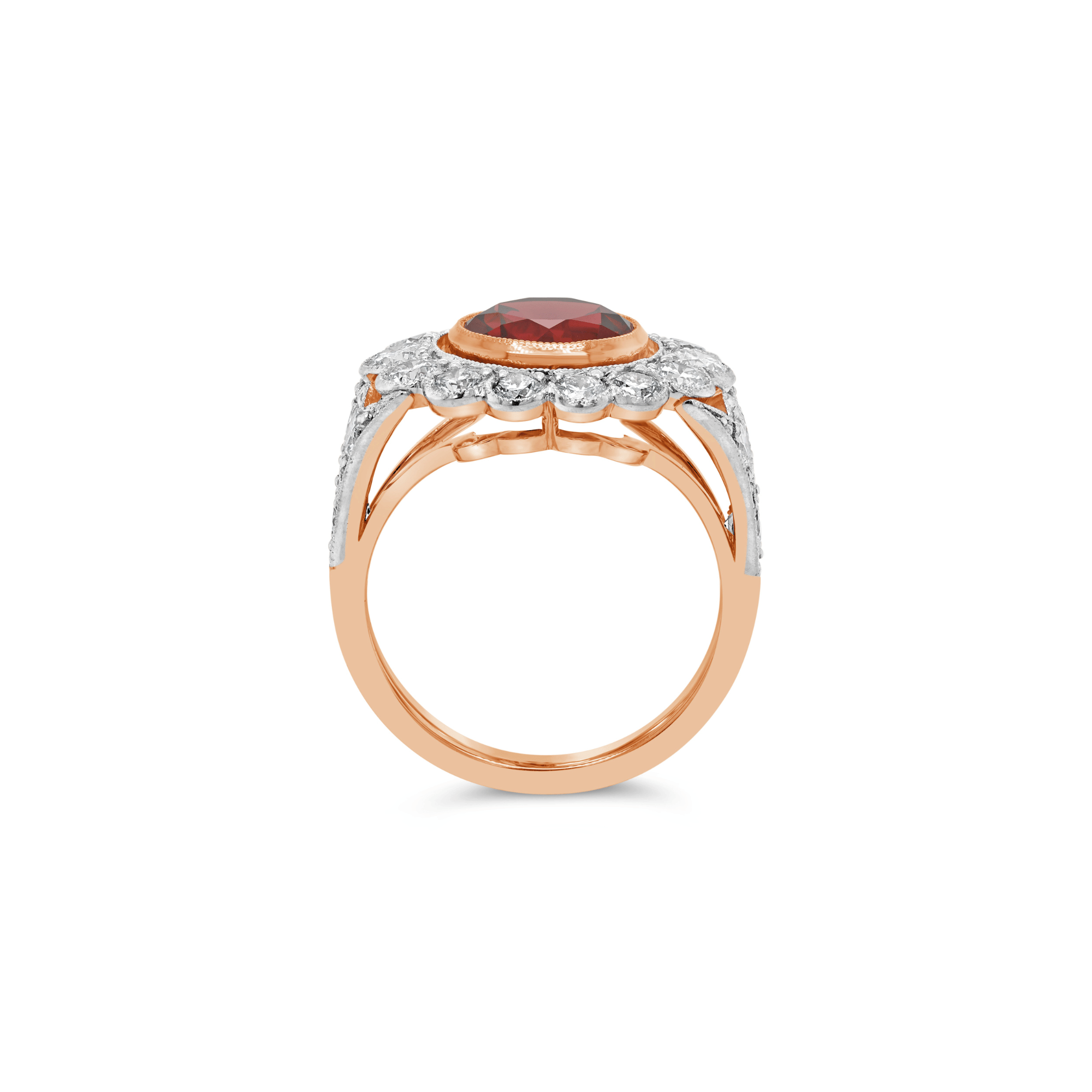 Red Garnet and Diamond Ring in white and rose gold