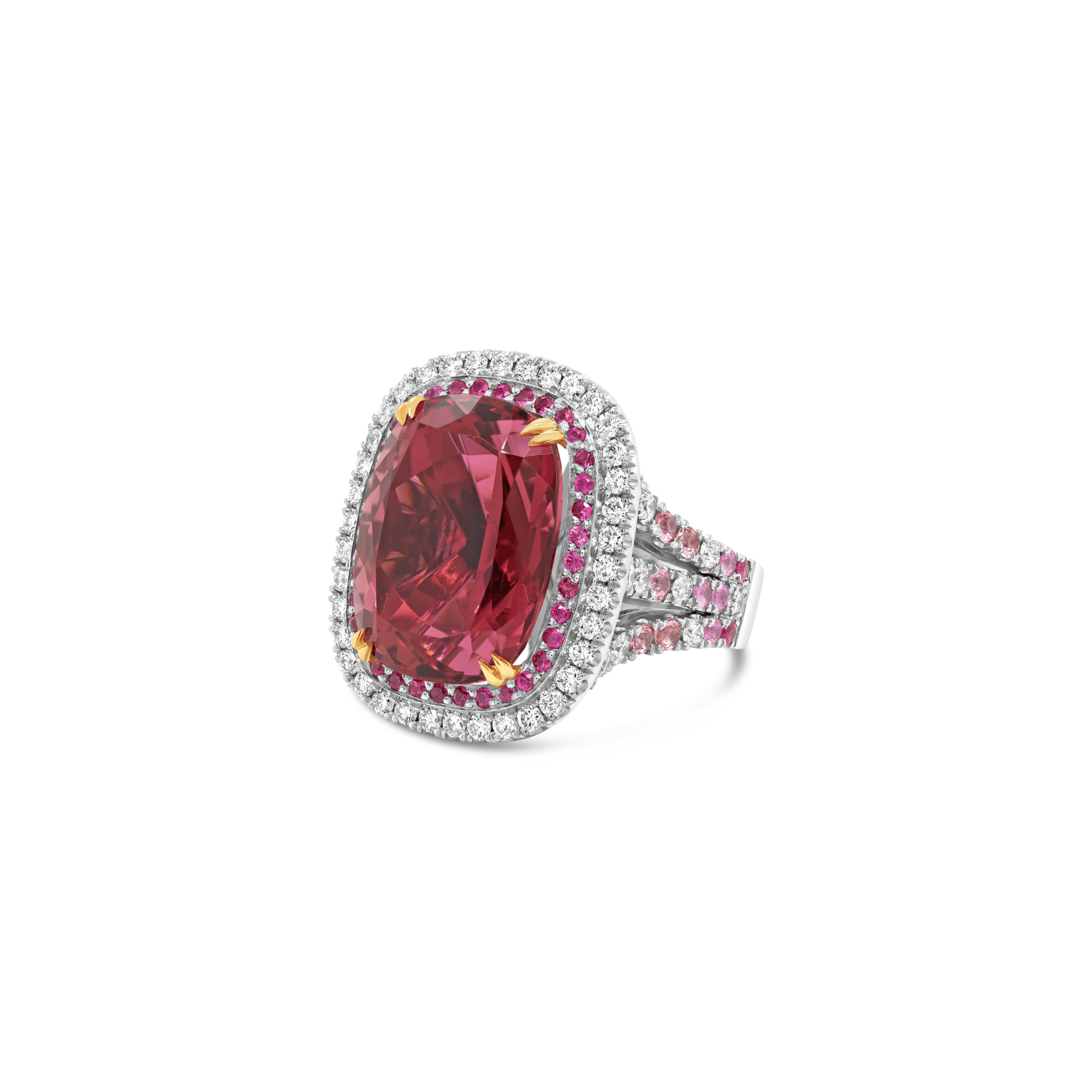 PInk tourmaline pink sapphire and diamond cocktail dress ring