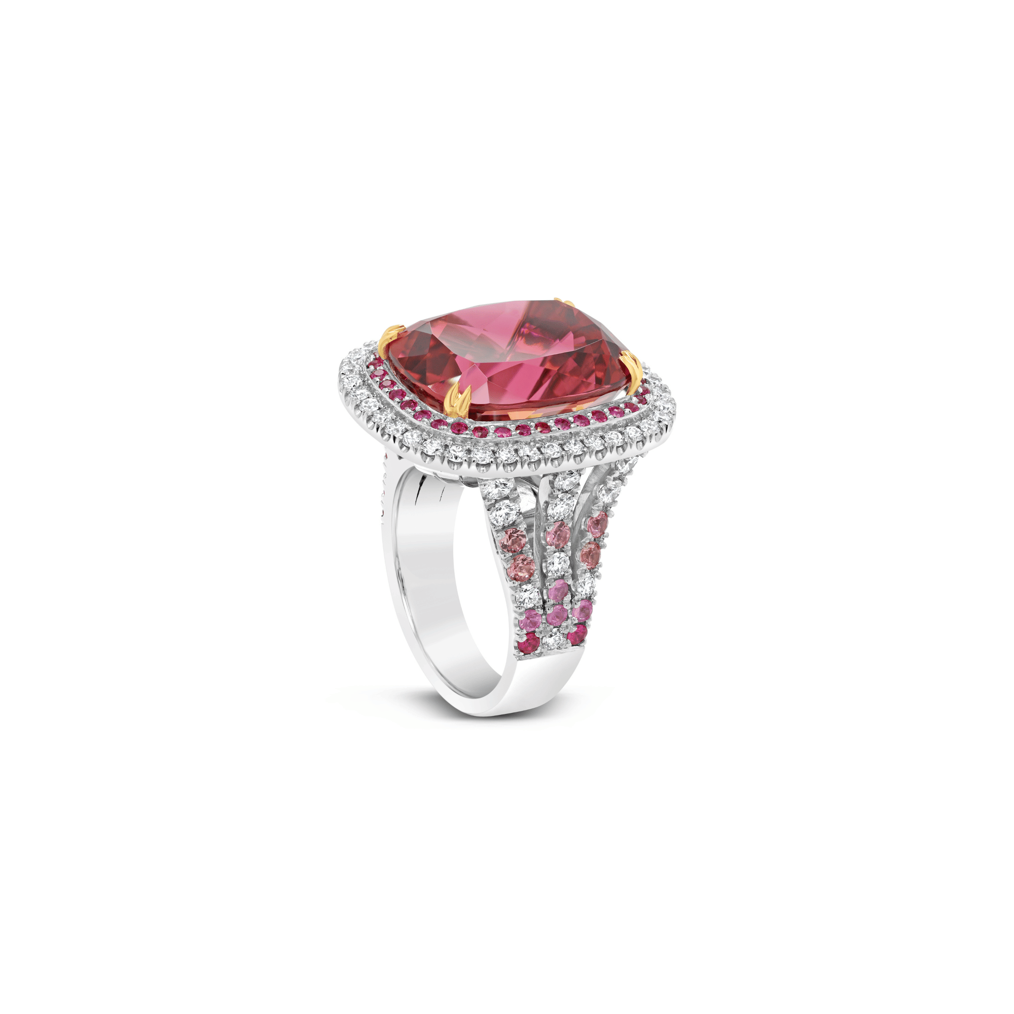 PInk tourmaline pink sapphire and diamond cocktail dress ring