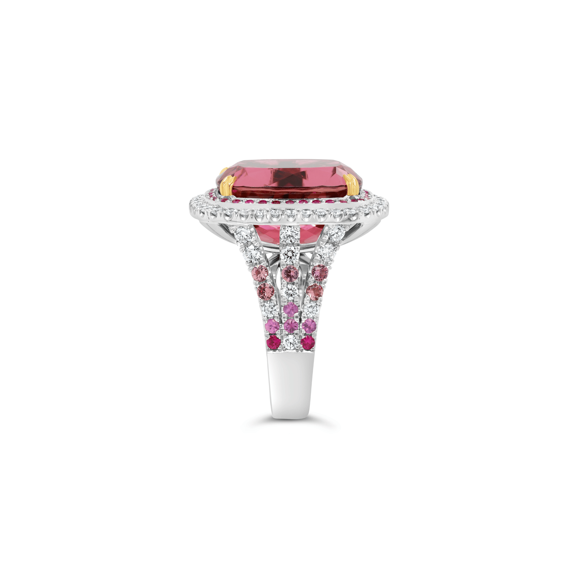 PInk tourmaline pink sapphire and diamond cocktail dress ring