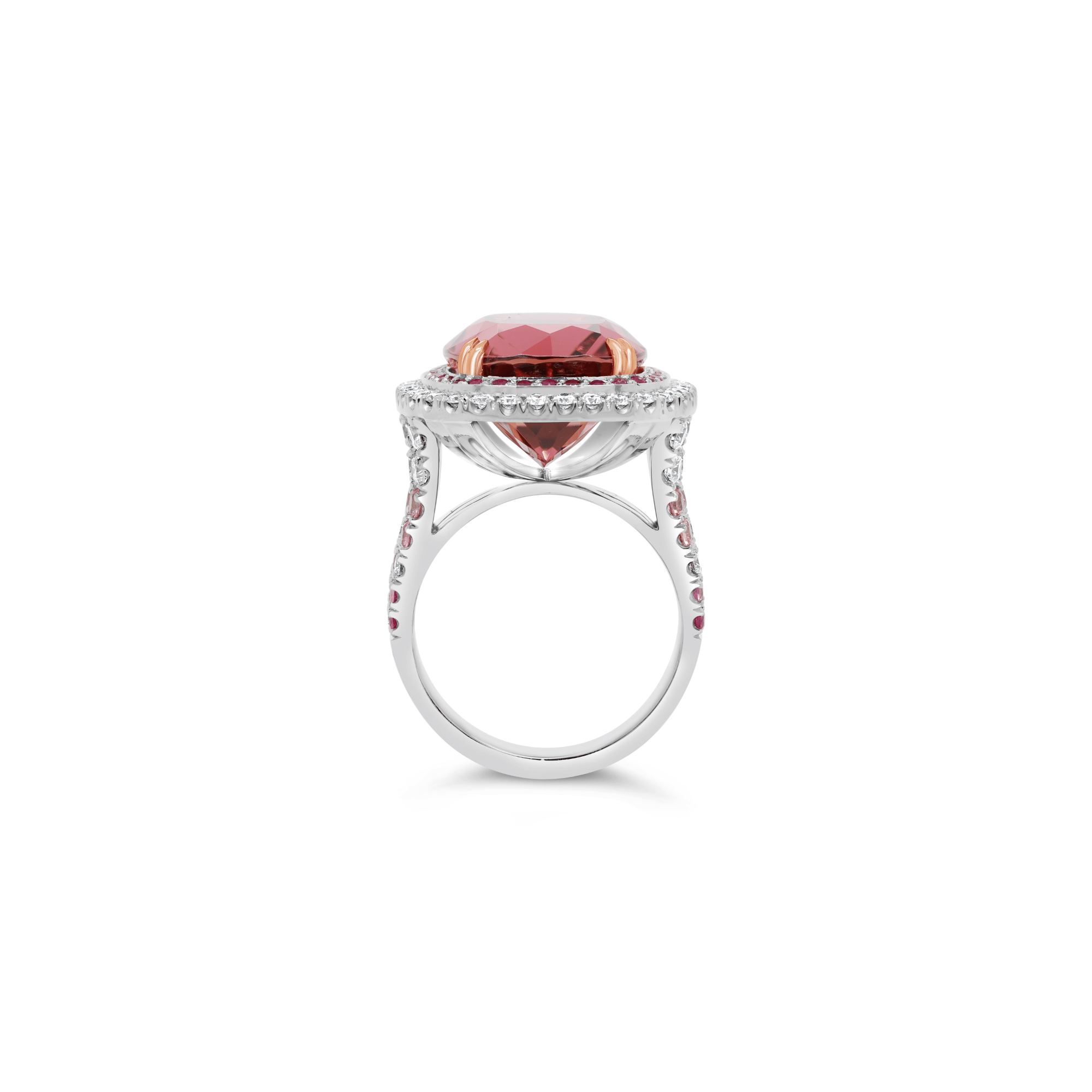 PInk tourmaline pink sapphire and diamond cocktail dress ring