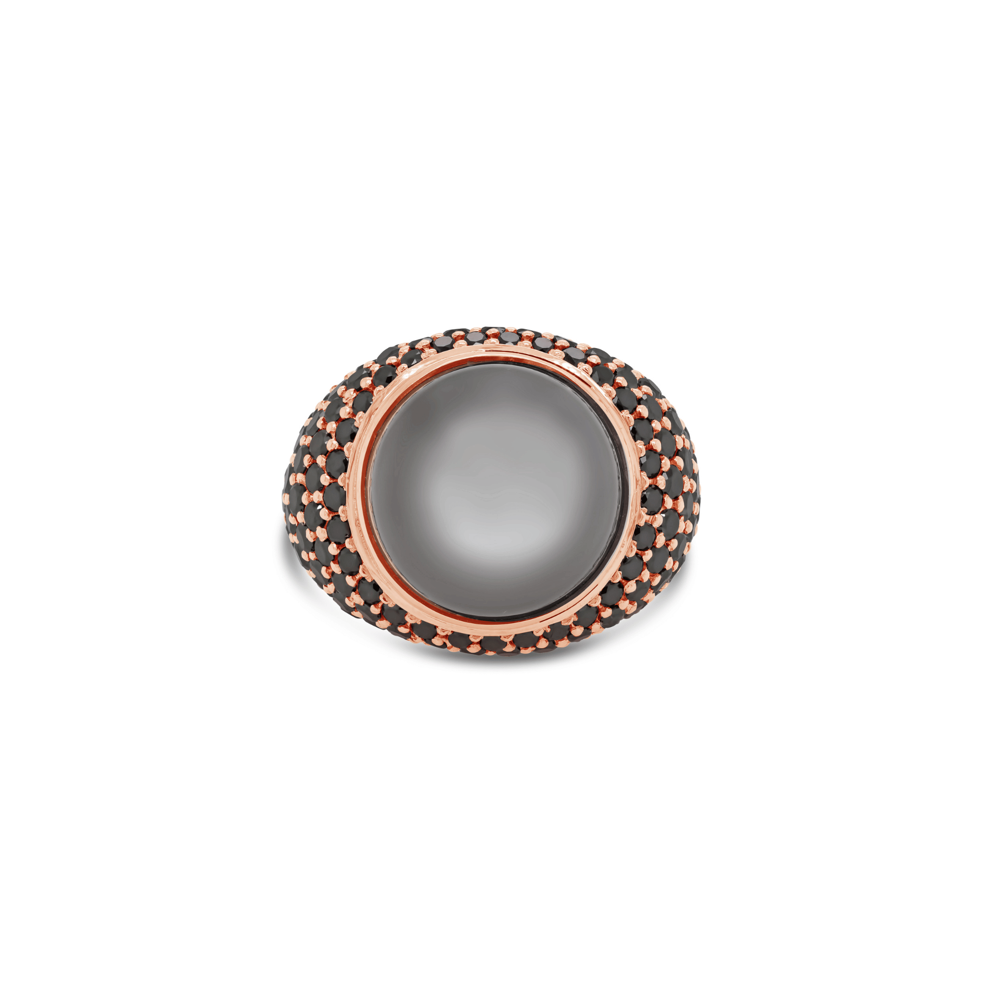 Bezel Set Cabochon Grey Moonstone & Black Diamond Ring