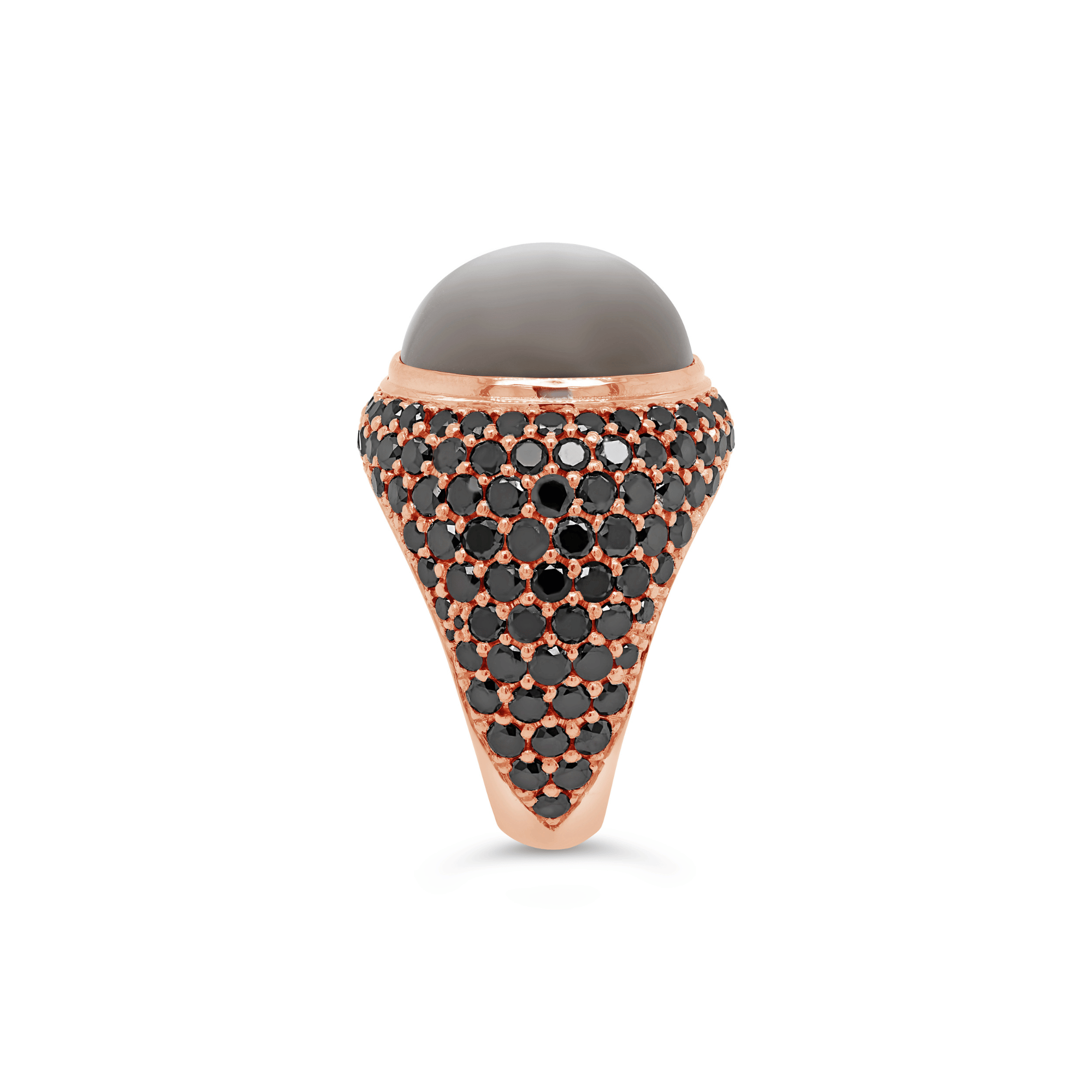 Bezel Set Cabochon Grey Moonstone & Black Diamond Ring