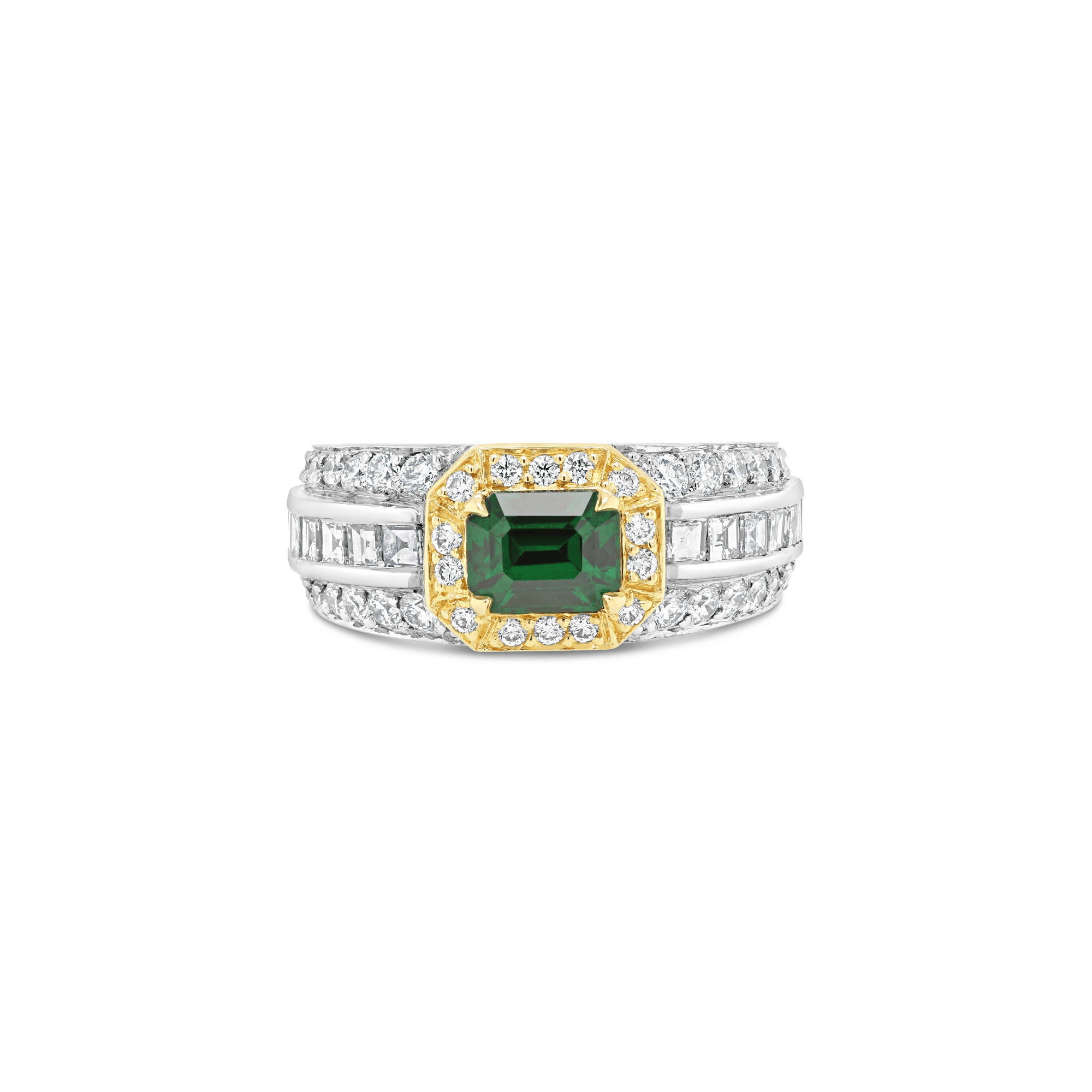 Cushion Cut Green Tourmaline & Diamond Ring