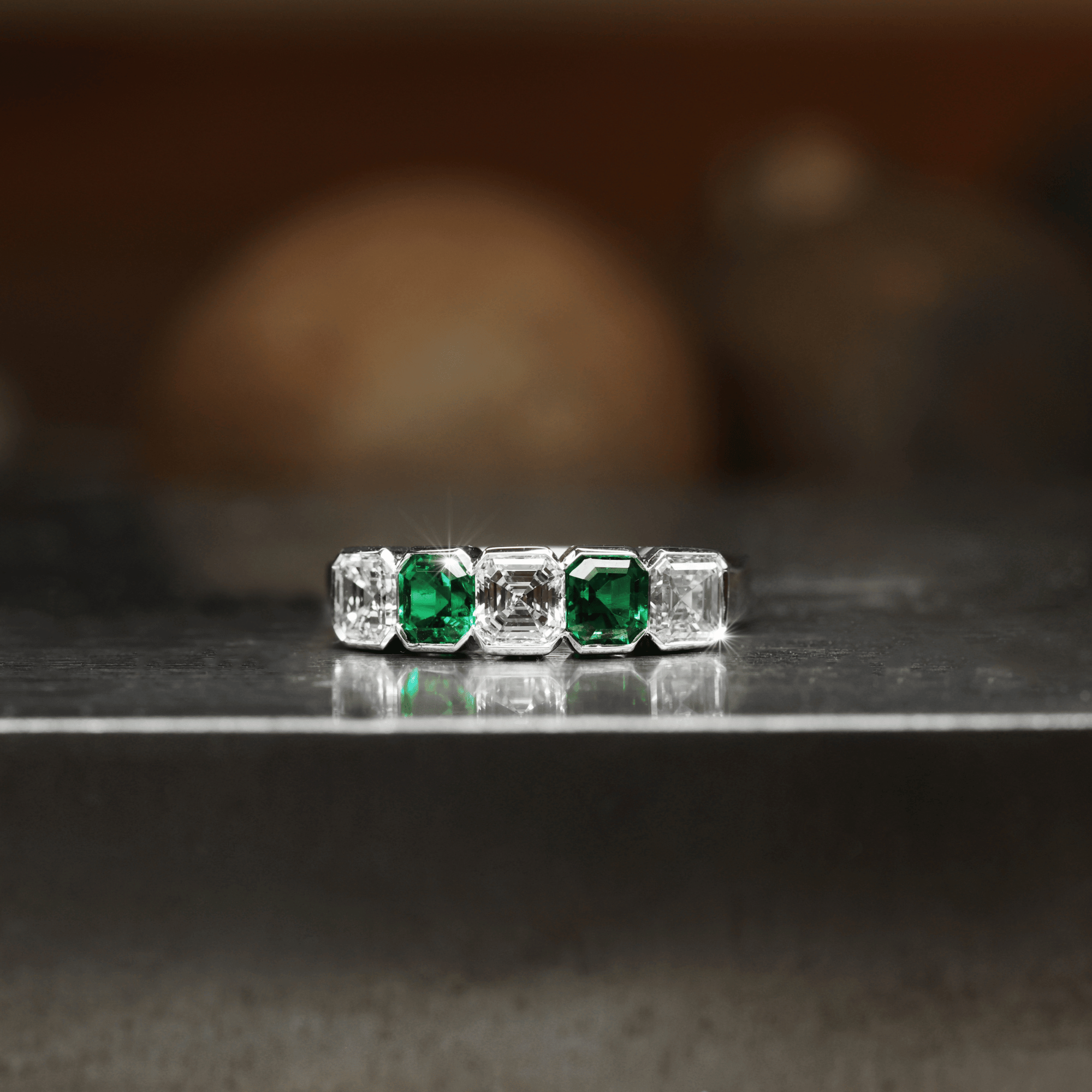 Colombian Emerald & Asscher Cut Diamond Ring