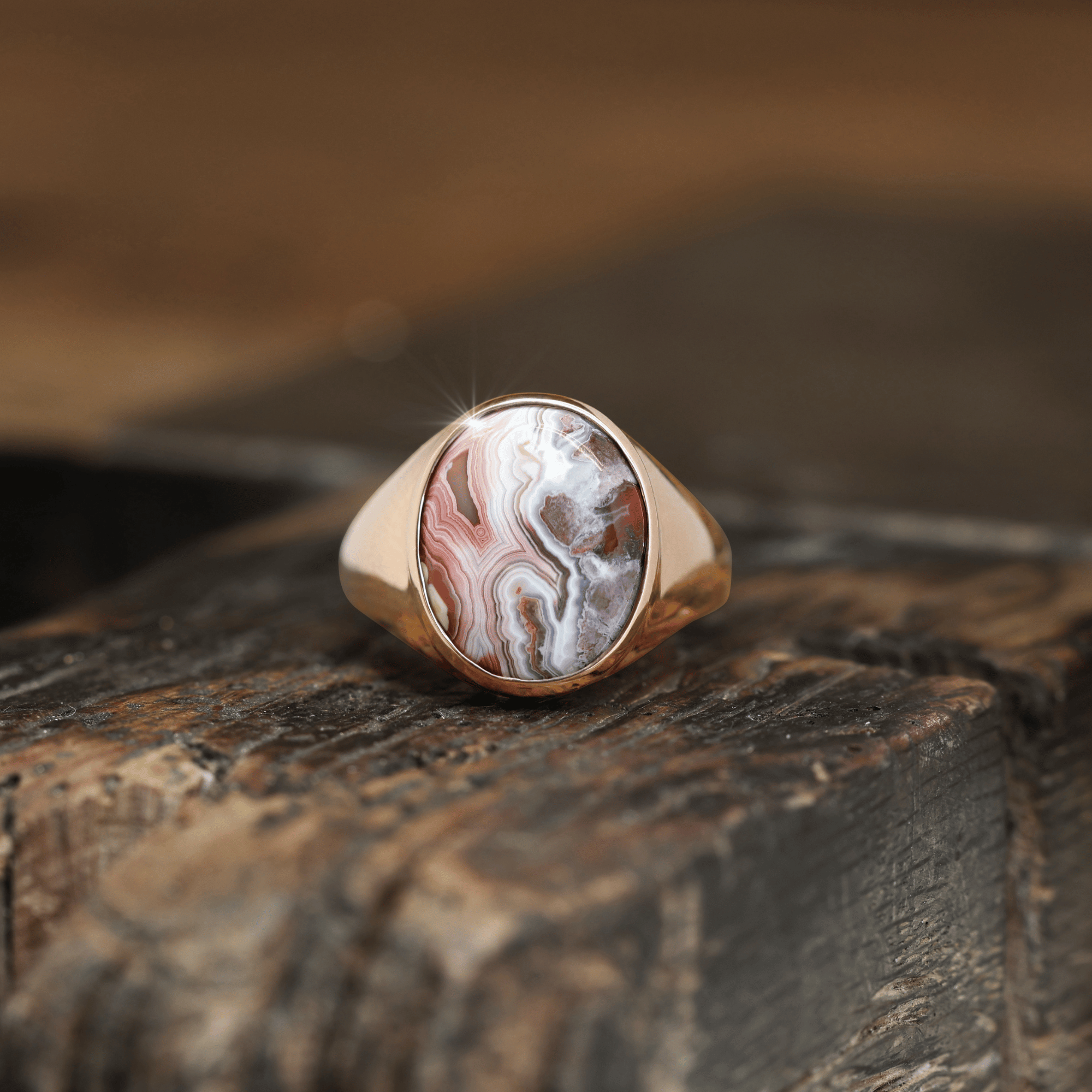Agate & Rose Gold Signet Ring