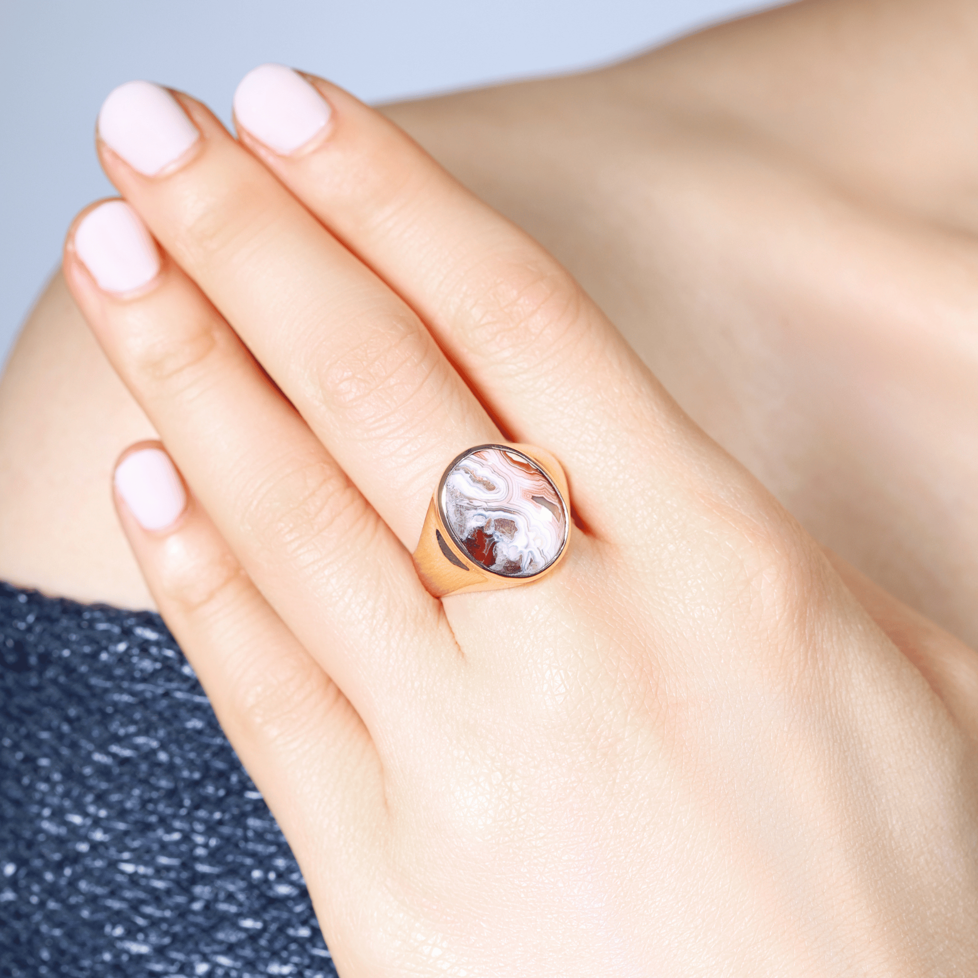 Agate & Rose Gold Signet Ring