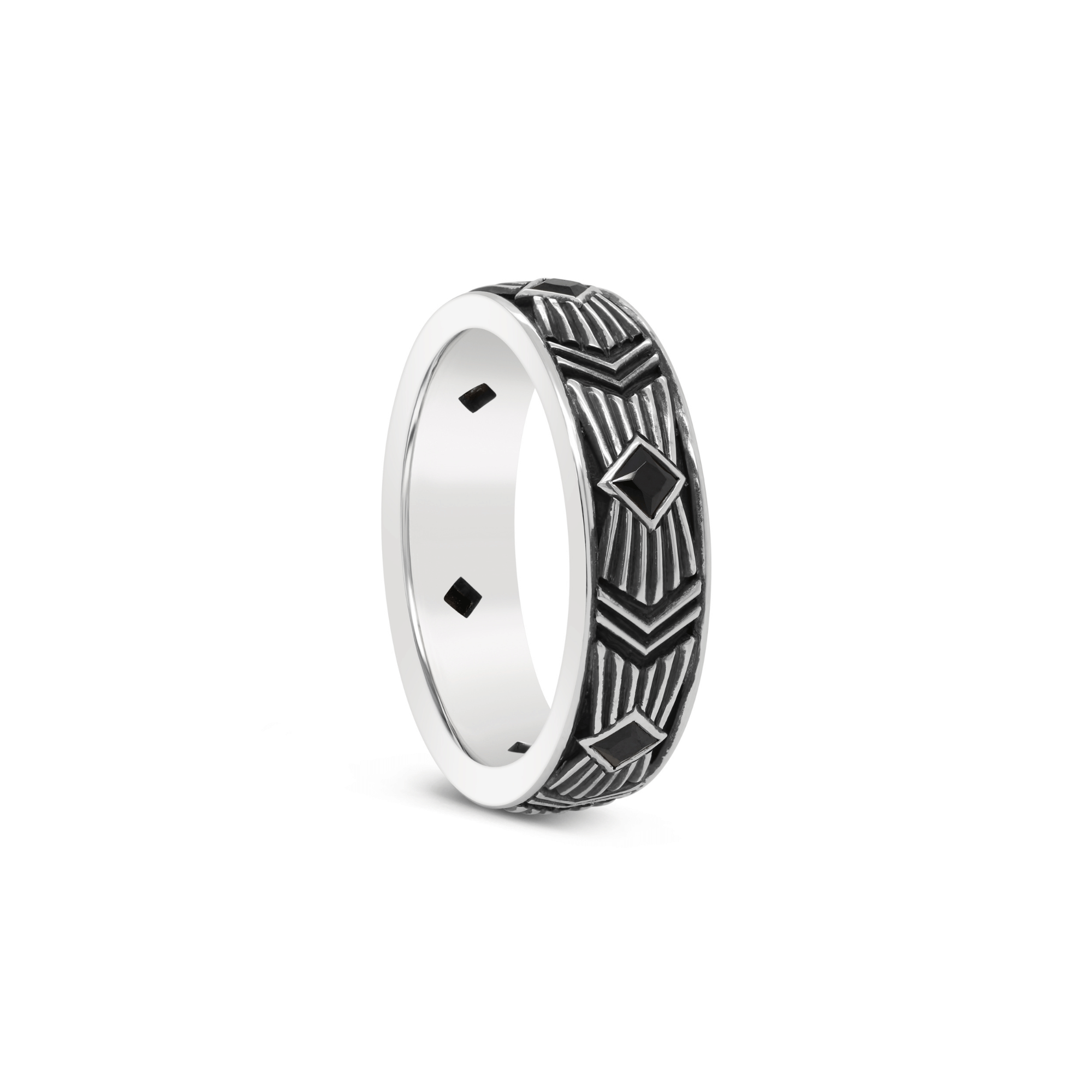 Black Spinel & Sterling Silver Art Deco Ring