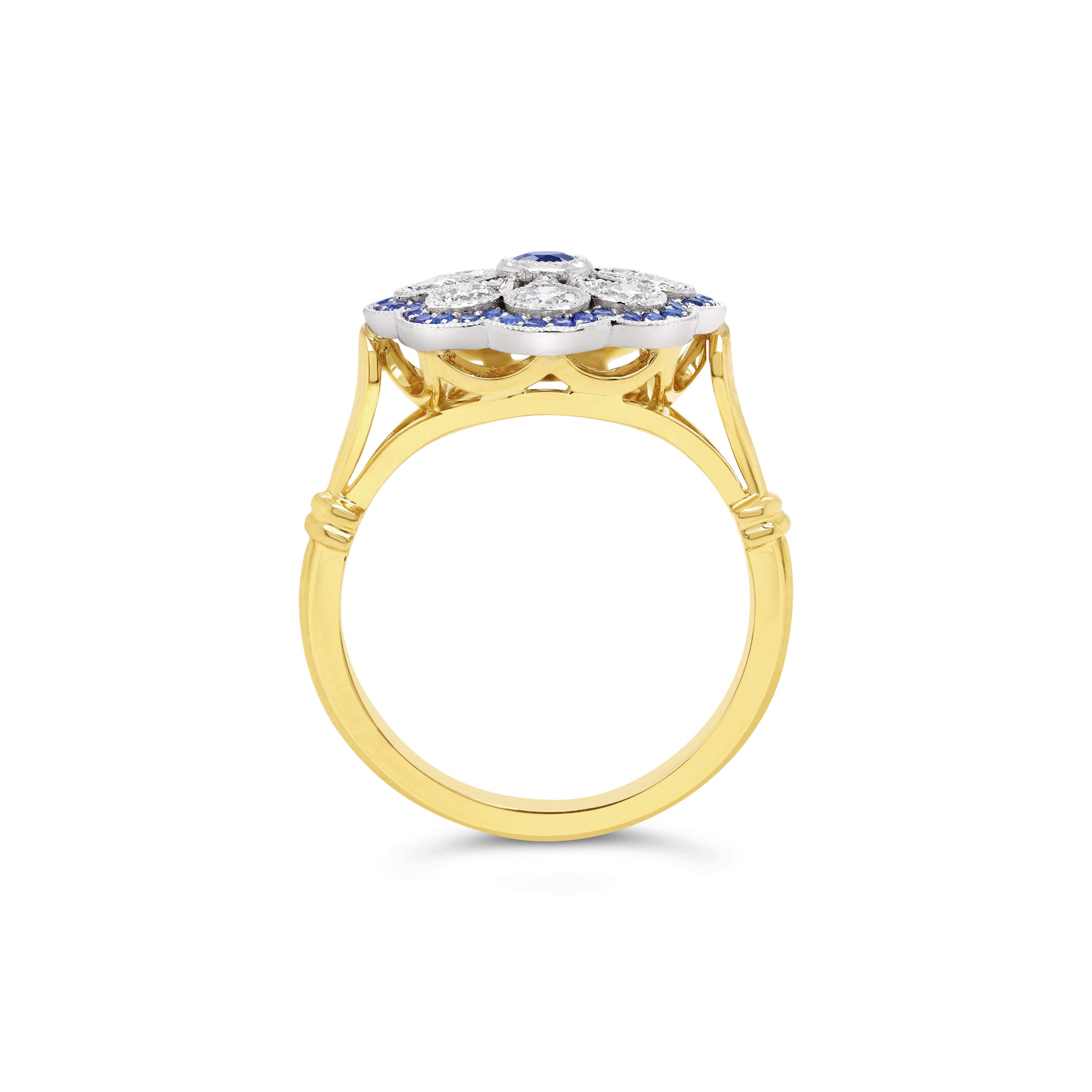 Deco Daisy Ceylon Blue sapphire and Diamond Ring