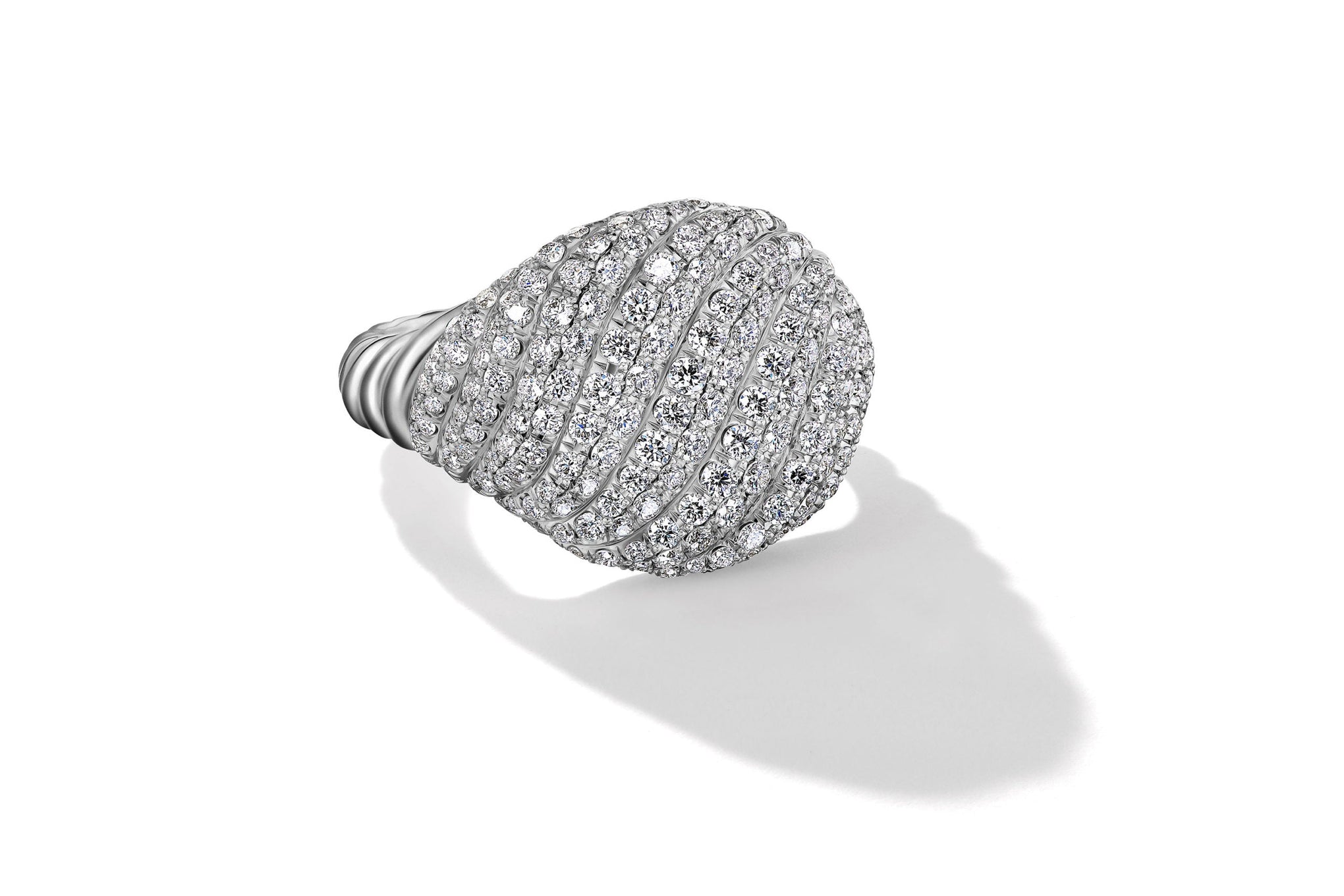 Sculpted Cable Pinky Ring in 18ct White Gold with Pavé Diamonds