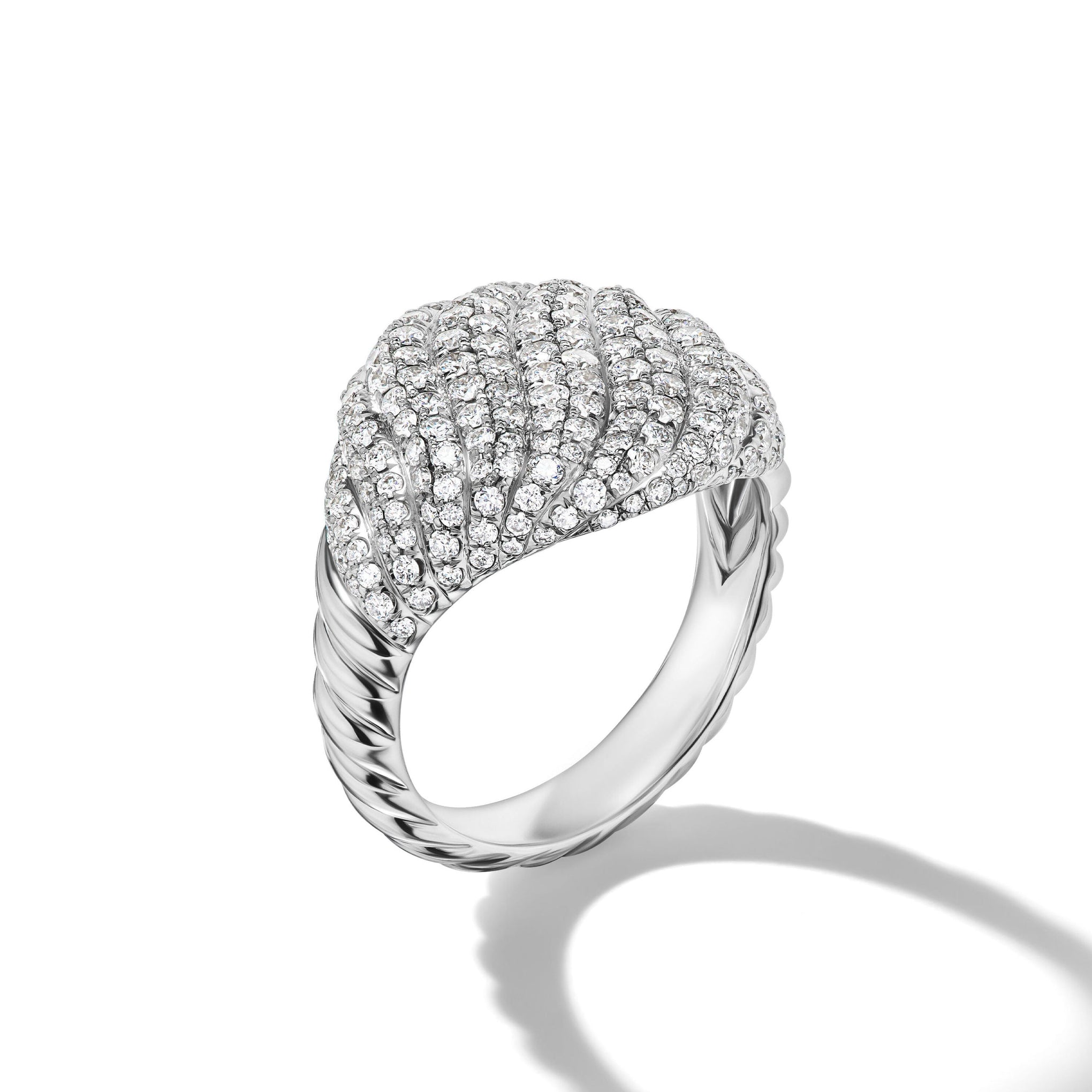 Sculpted Cable Pinky Ring in 18ct White Gold with Pavé Diamonds