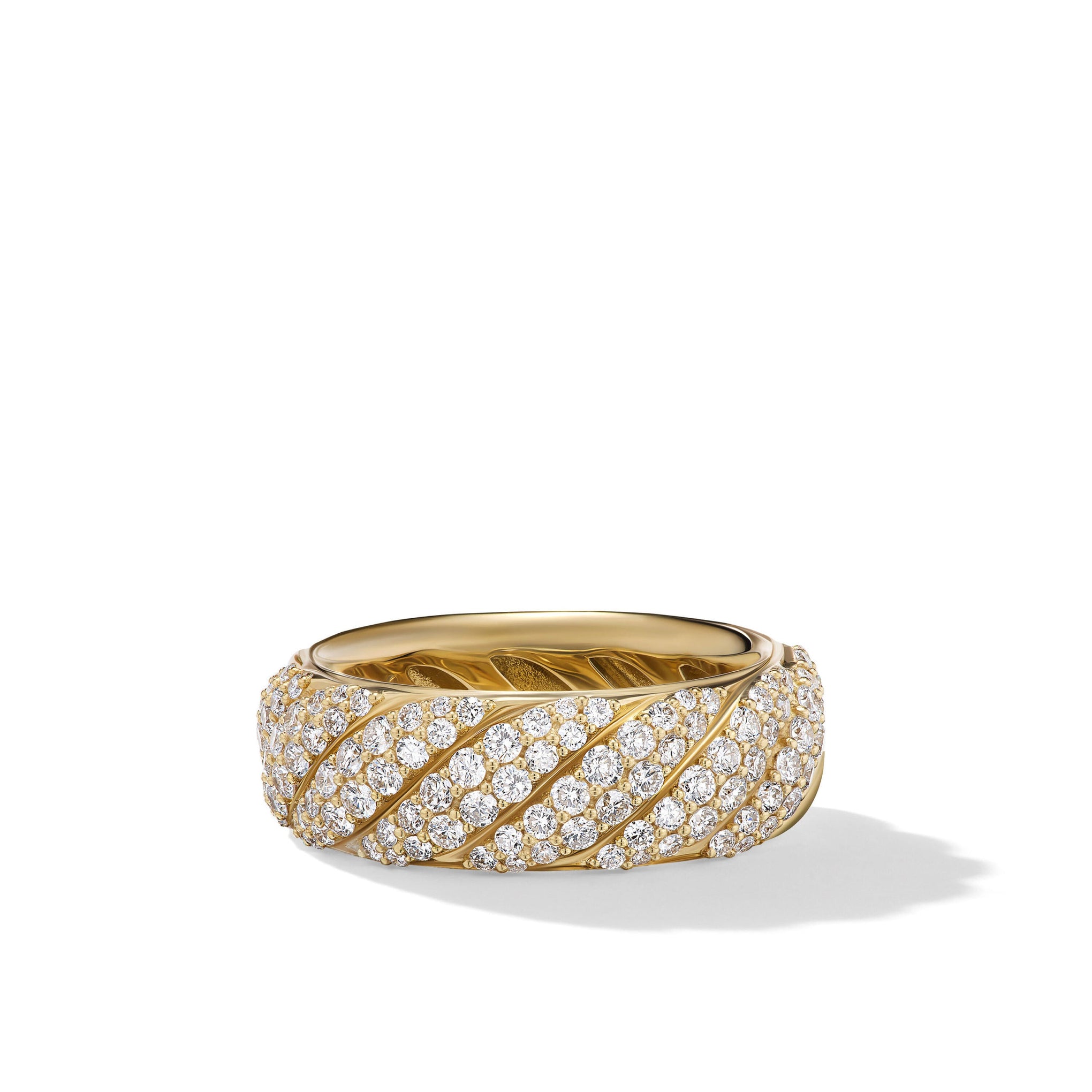Sculpted Cable Band Ring in 18ct Yellow Gold with Pavé Diamonds
