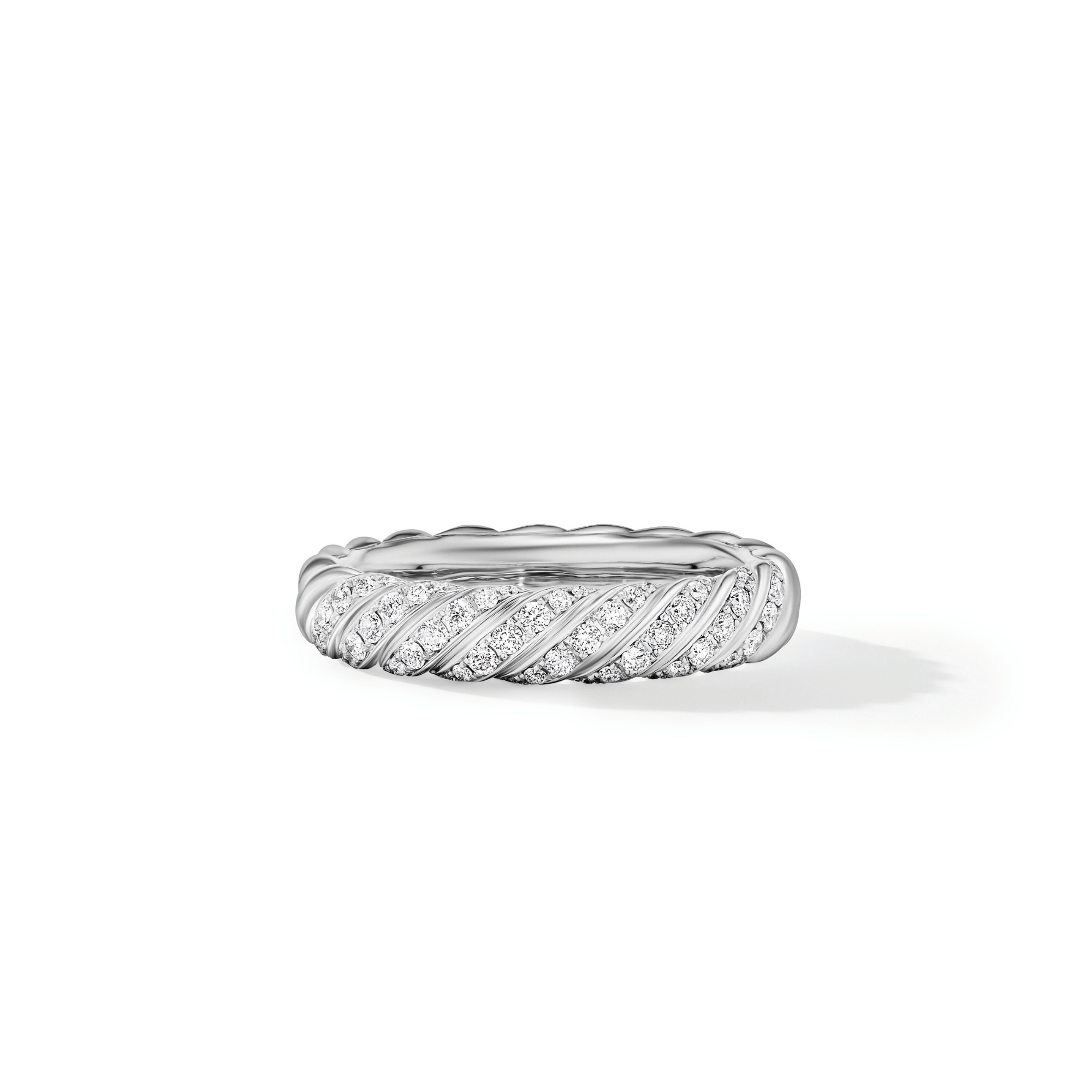 Sculpted Cable Band Ring in 18ct White Gold with Diamonds