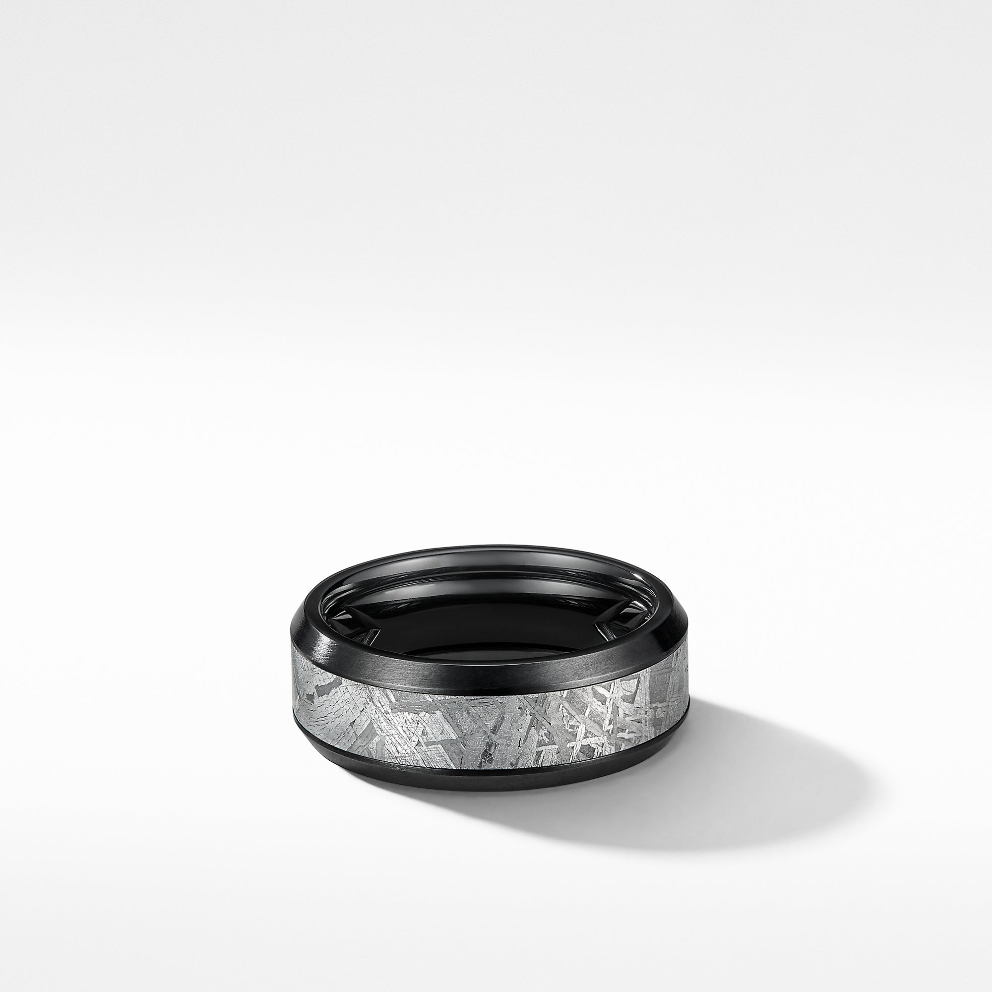 Beveled Band Ring in Black Titanium with Meteorite