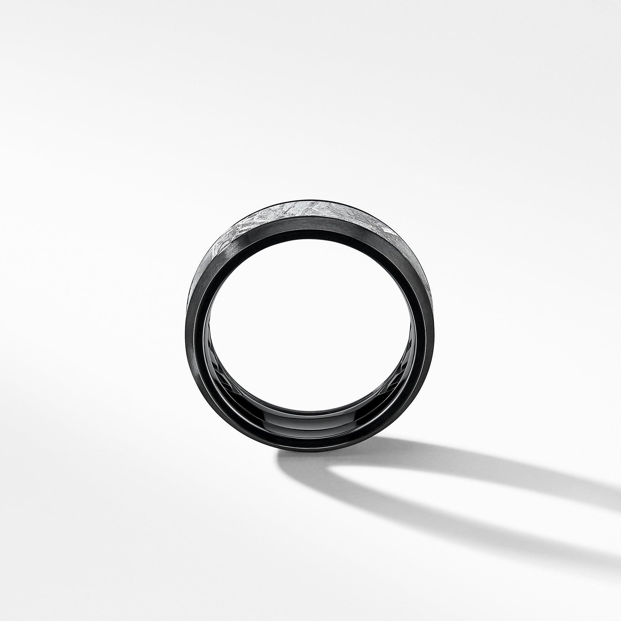 Beveled Band Ring in Black Titanium with Meteorite