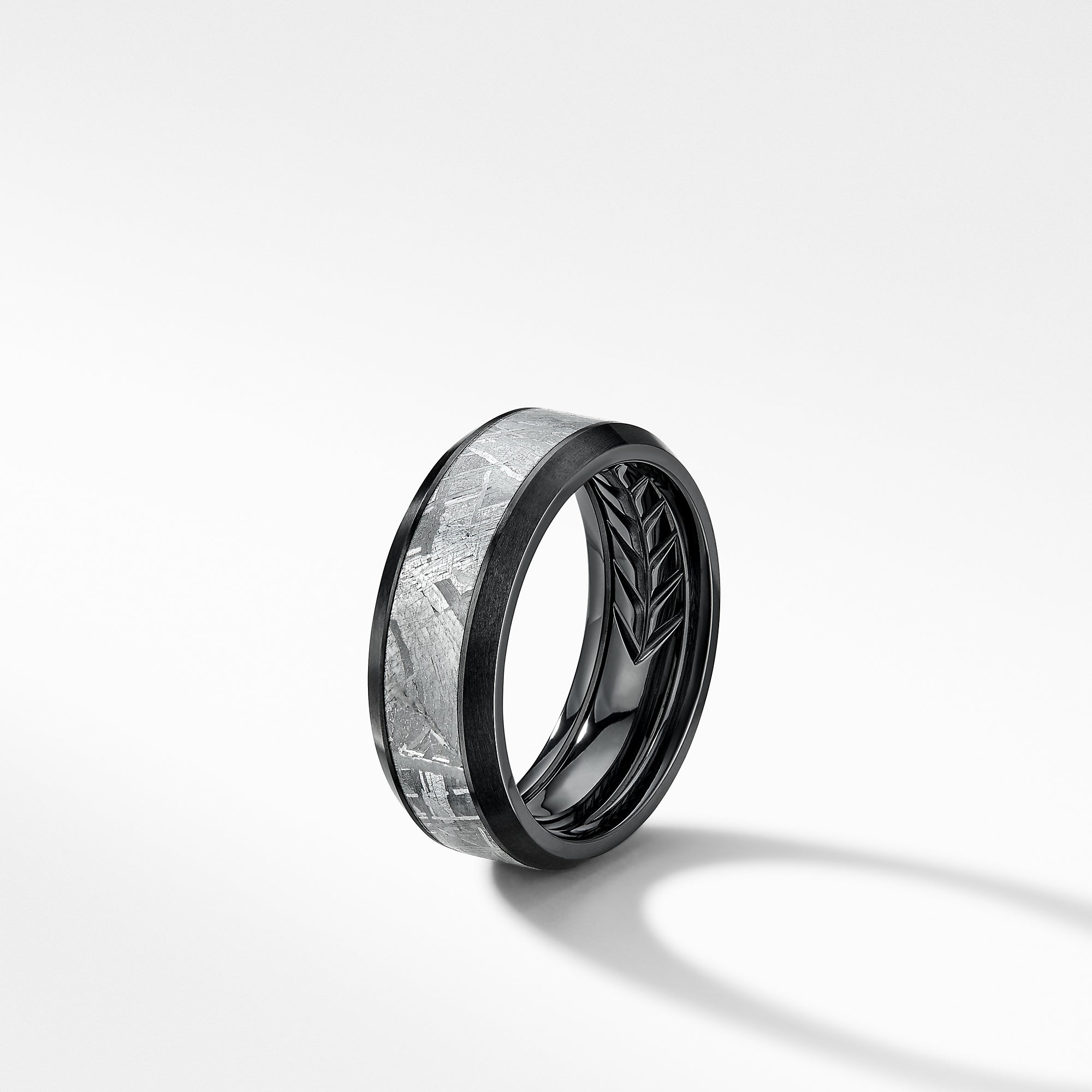 Beveled Band Ring in Black Titanium with Meteorite