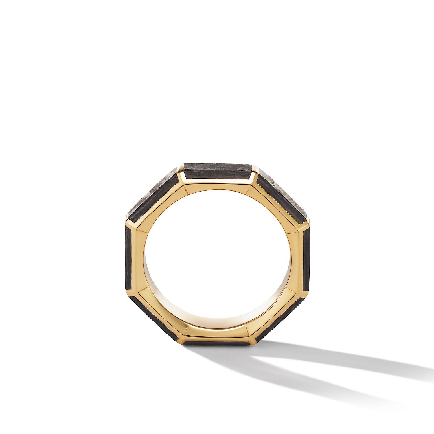 FORGED CARBON FACETED BAND RING WITH 18K YELLOW GOLD