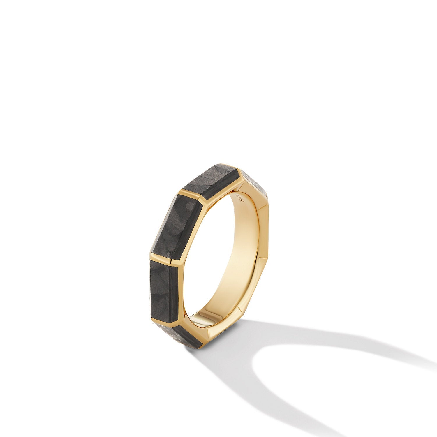 FORGED CARBON FACETED BAND RING WITH 18K YELLOW GOLD