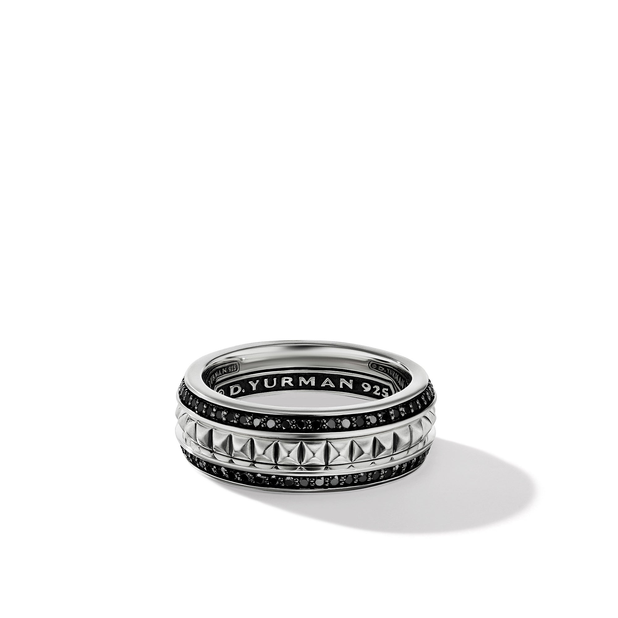 PYRAMID BAND RING IN STERLING SILVER WITH PAVÉ BLACK DIAMONDS