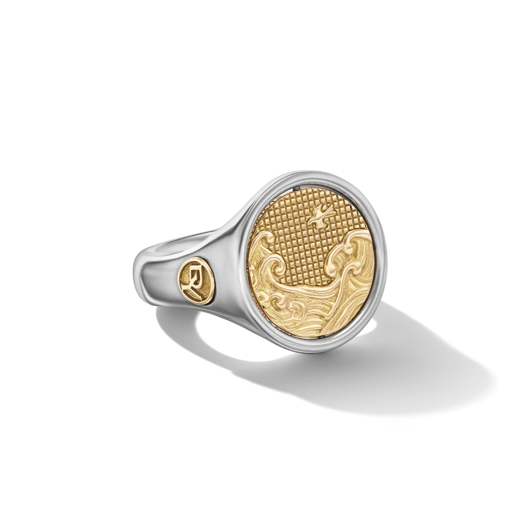 Water And Fire Duality Signet Ring In Sterling Silver With 18ct Yellow Gold