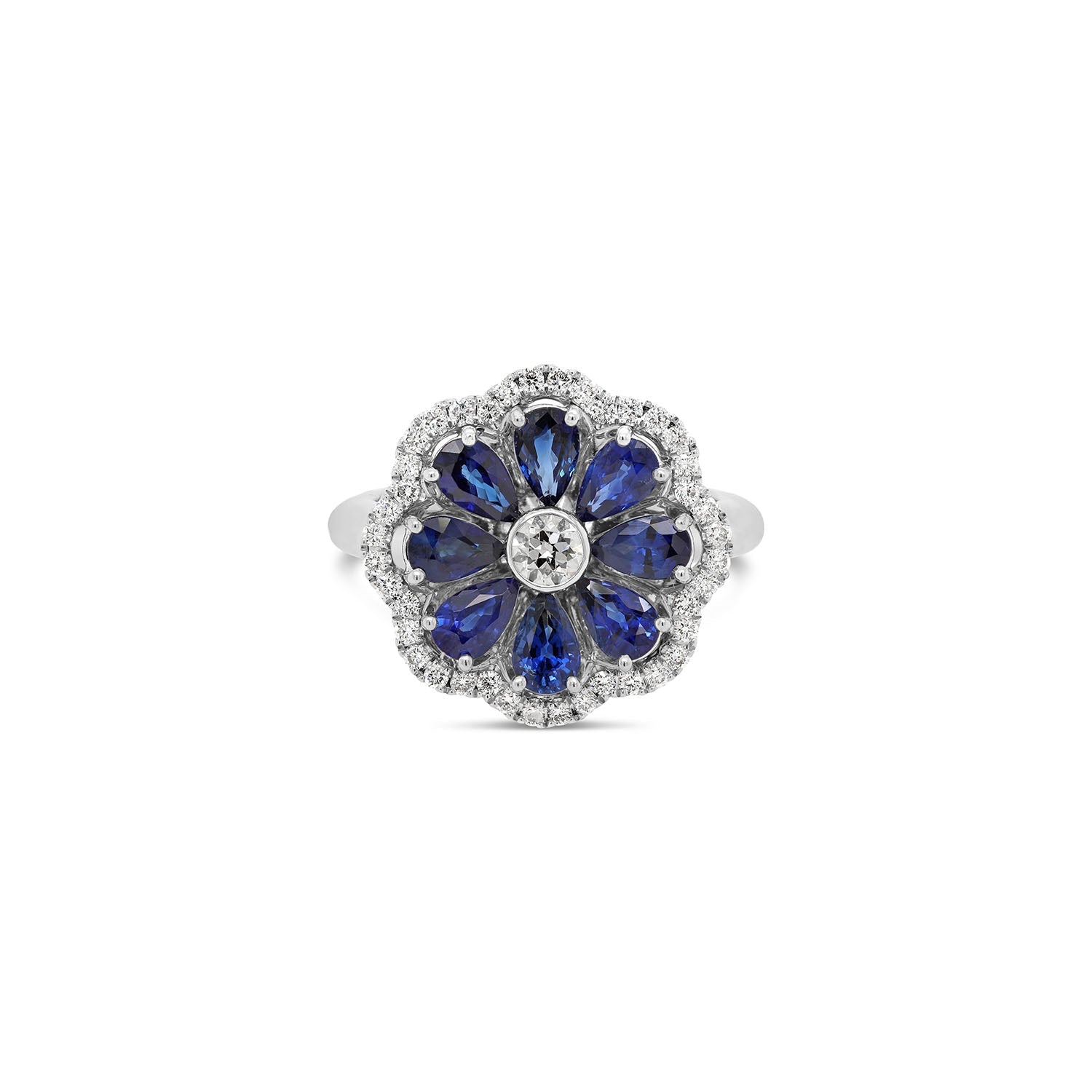Ceylonese Royal Blue Sapphire & Diamond Dress Ring
