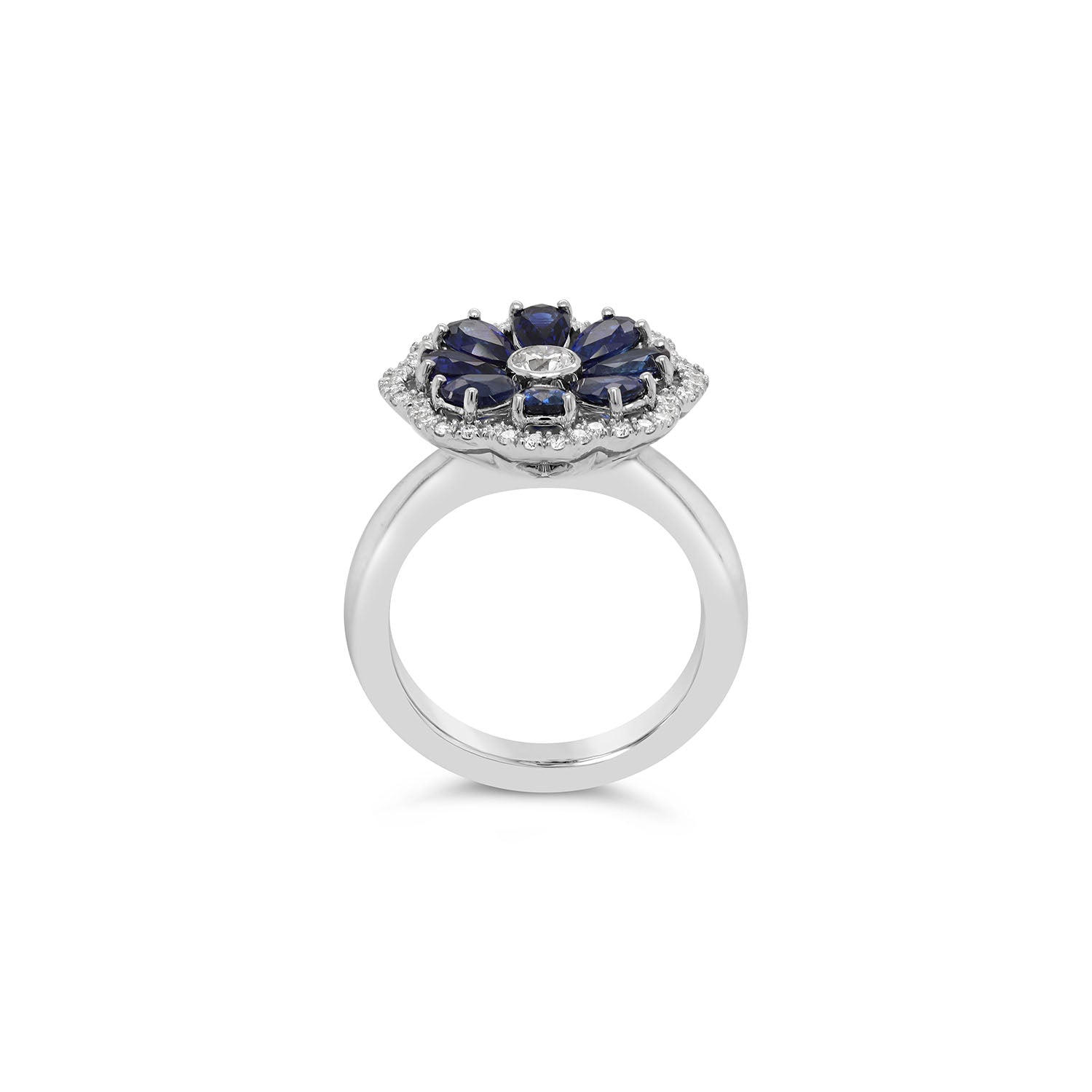 Ceylonese Royal Blue Sapphire & Diamond Dress Ring