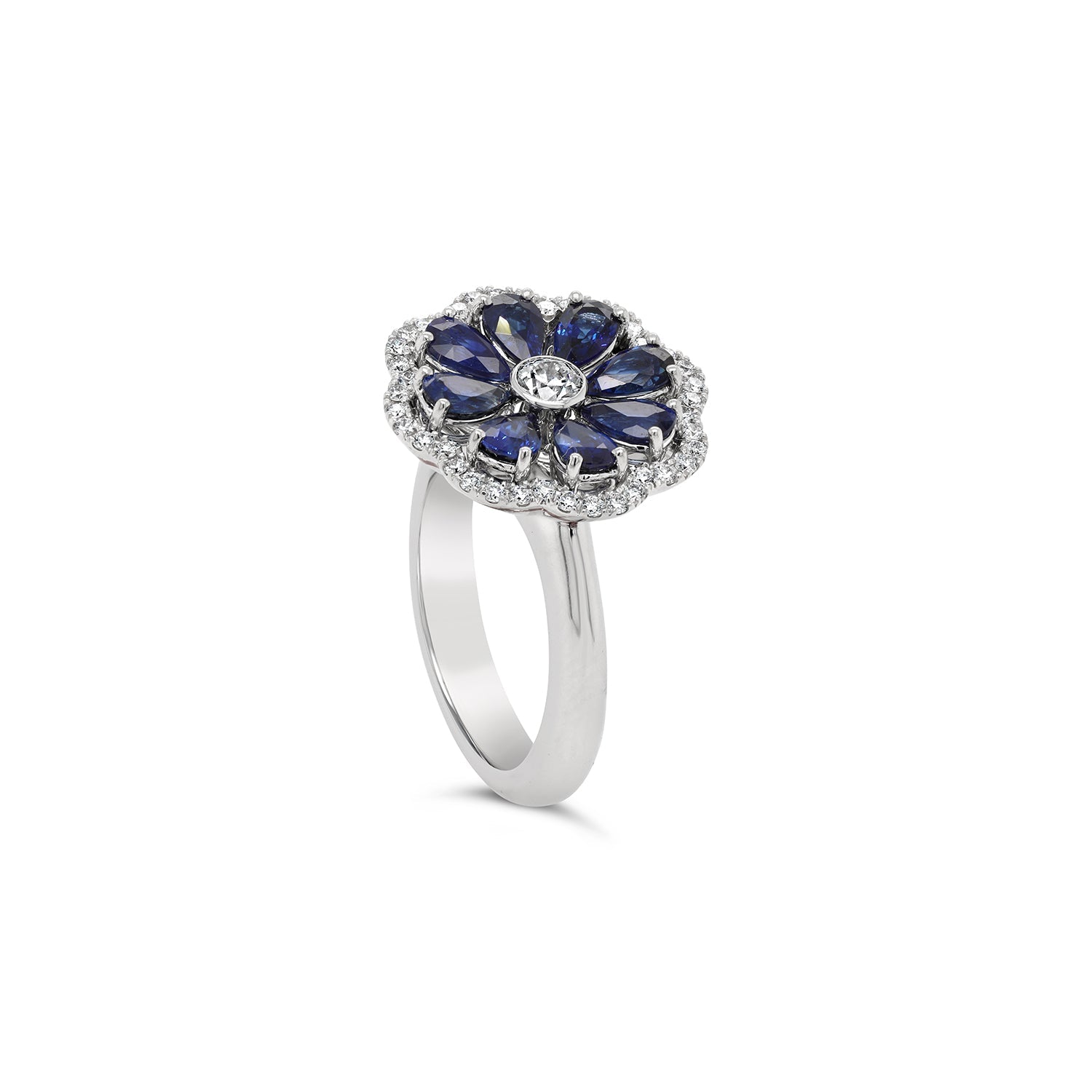 Ceylonese Royal Blue Sapphire & Diamond Dress Ring