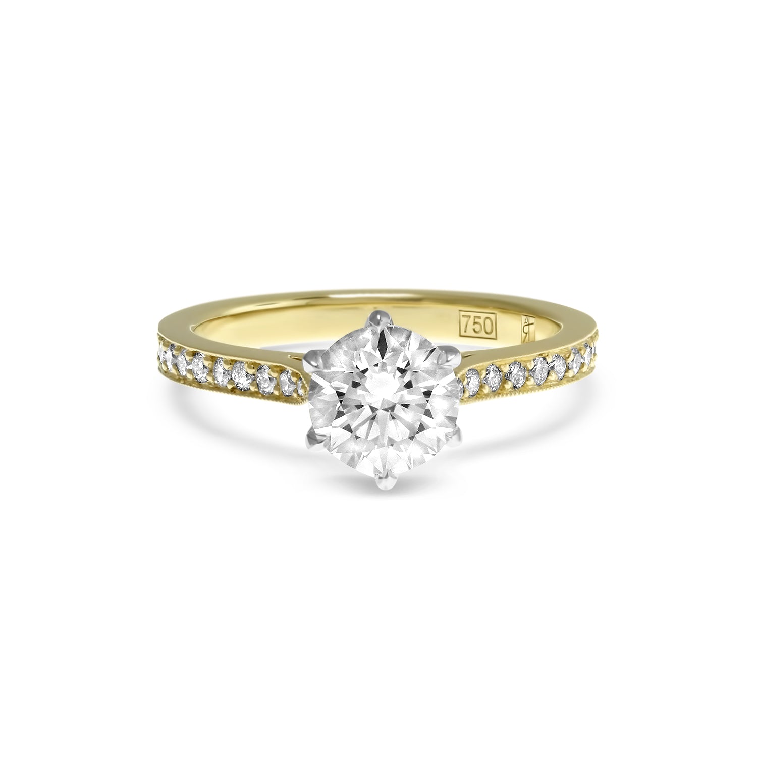 round brilliant cut diamond engagement ring thread set band yellow gold