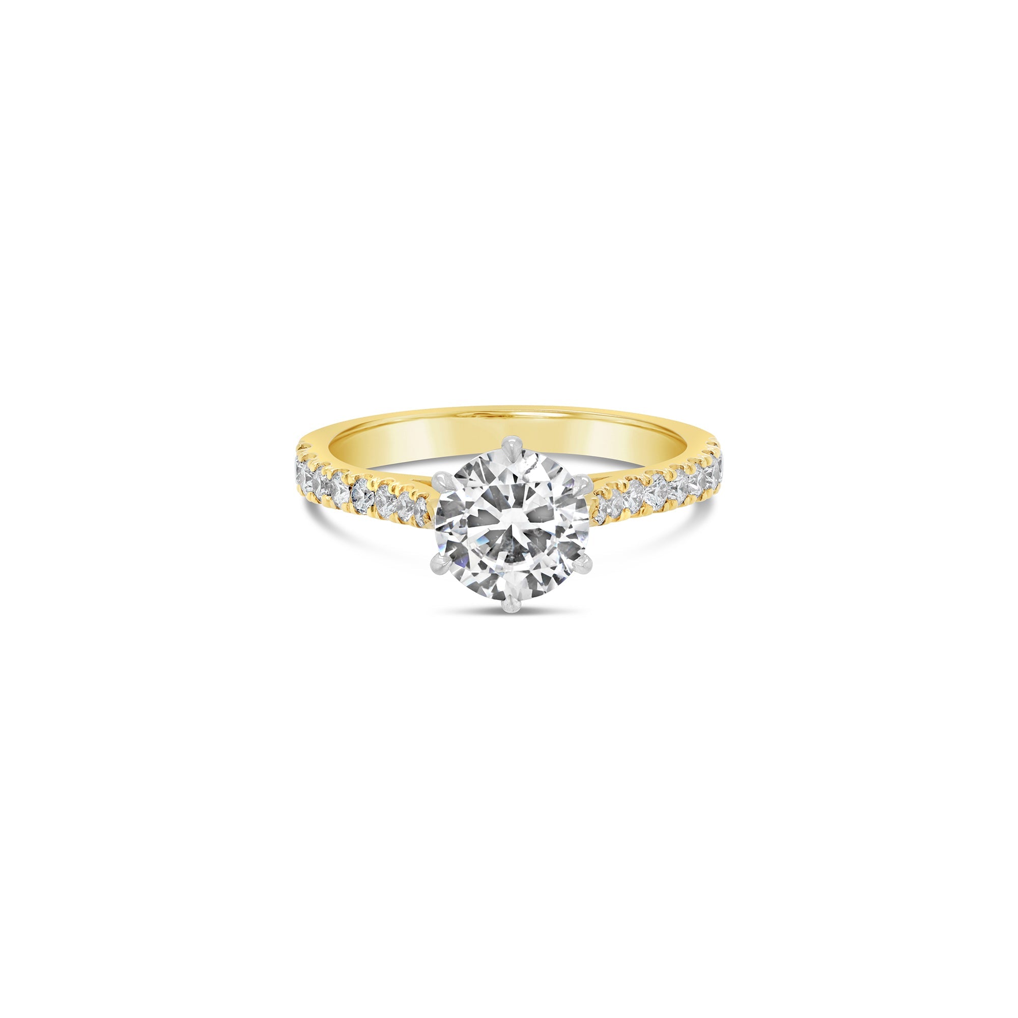 Round Brilliant Cut Solitaire Tapered Band Engagement Ring yellow gold