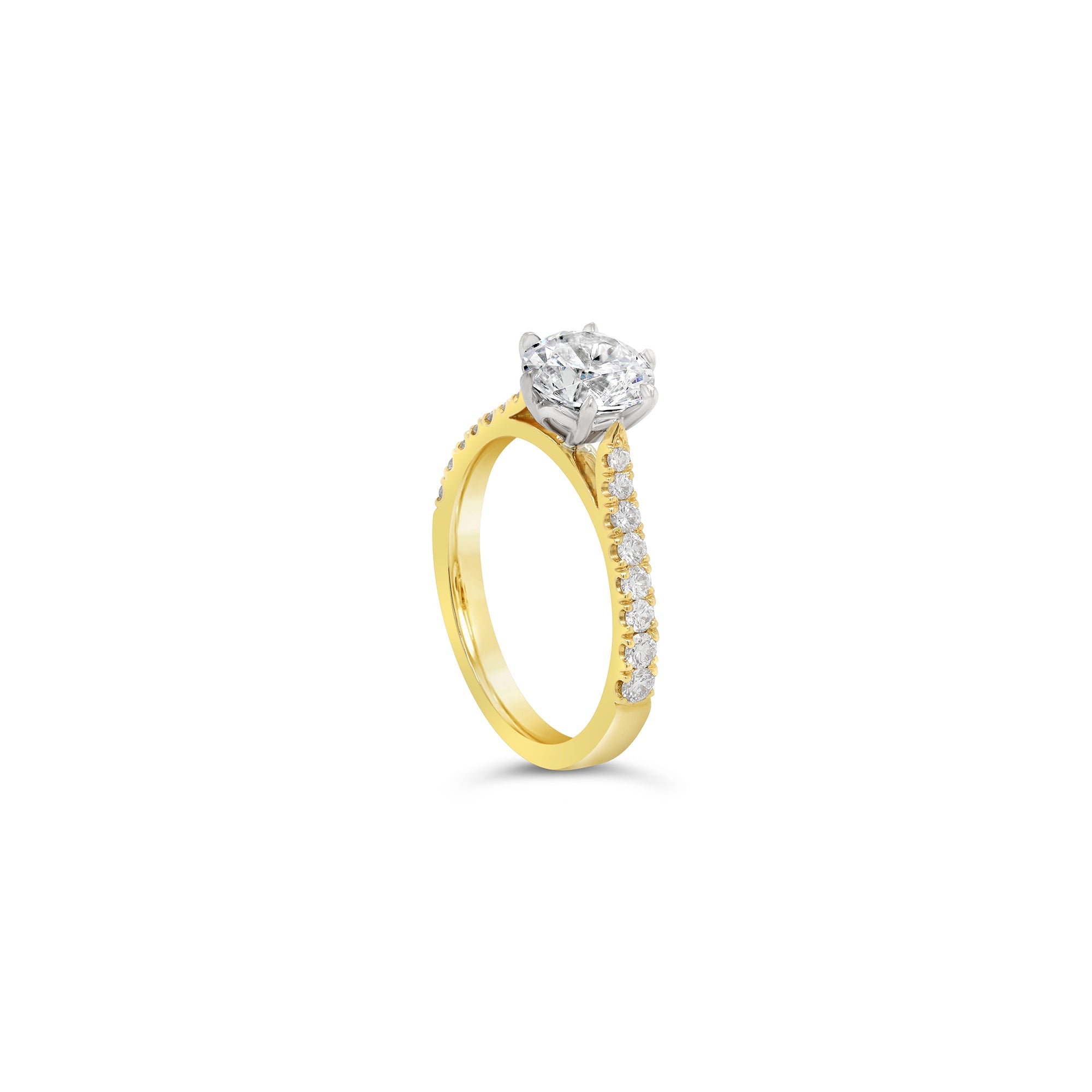 Round Brilliant Cut Solitaire Tapered Band Engagement Ring yellow gold