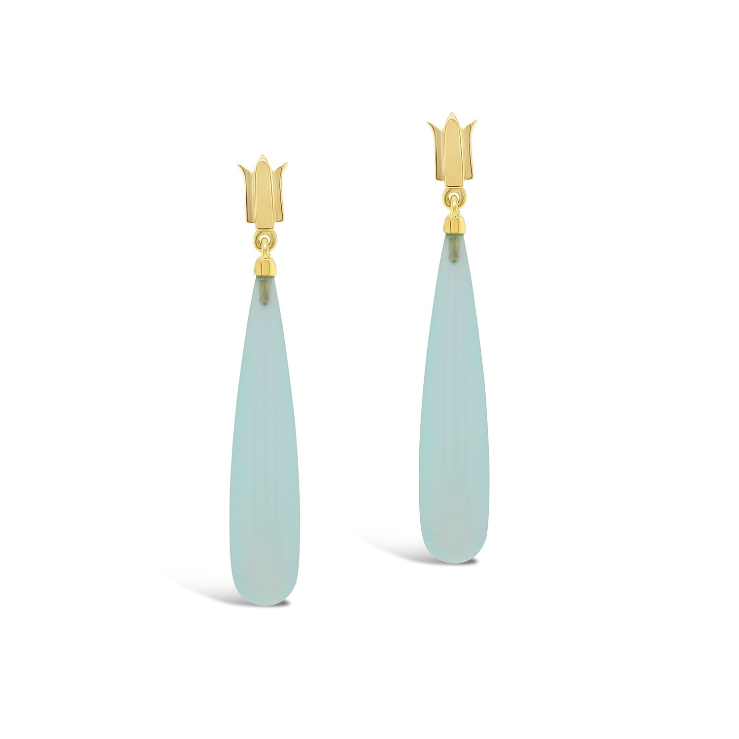 Blue Chalcedony and Yellow Gold Drop Earrings