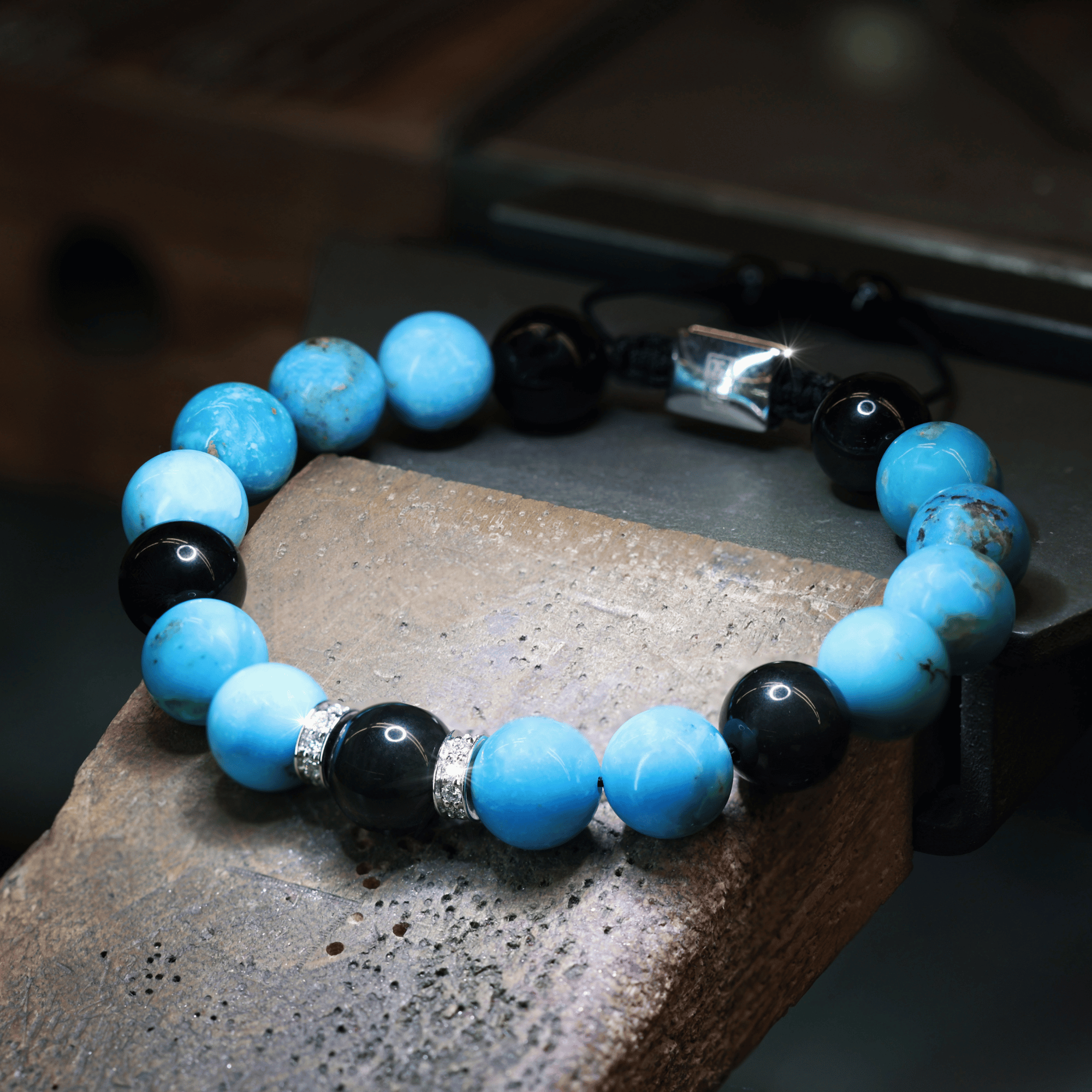Turquoise, Obsidian & Diamond Set Beaded Bracelets for Men