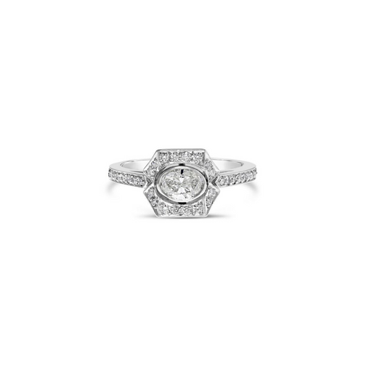 Art Deco Vintage Inspired Oval Cut Diamond Engagement Ring