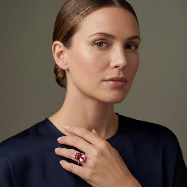 Manhattan Collection Pink Tourmaline & Diamond Cushion-Cut Ring