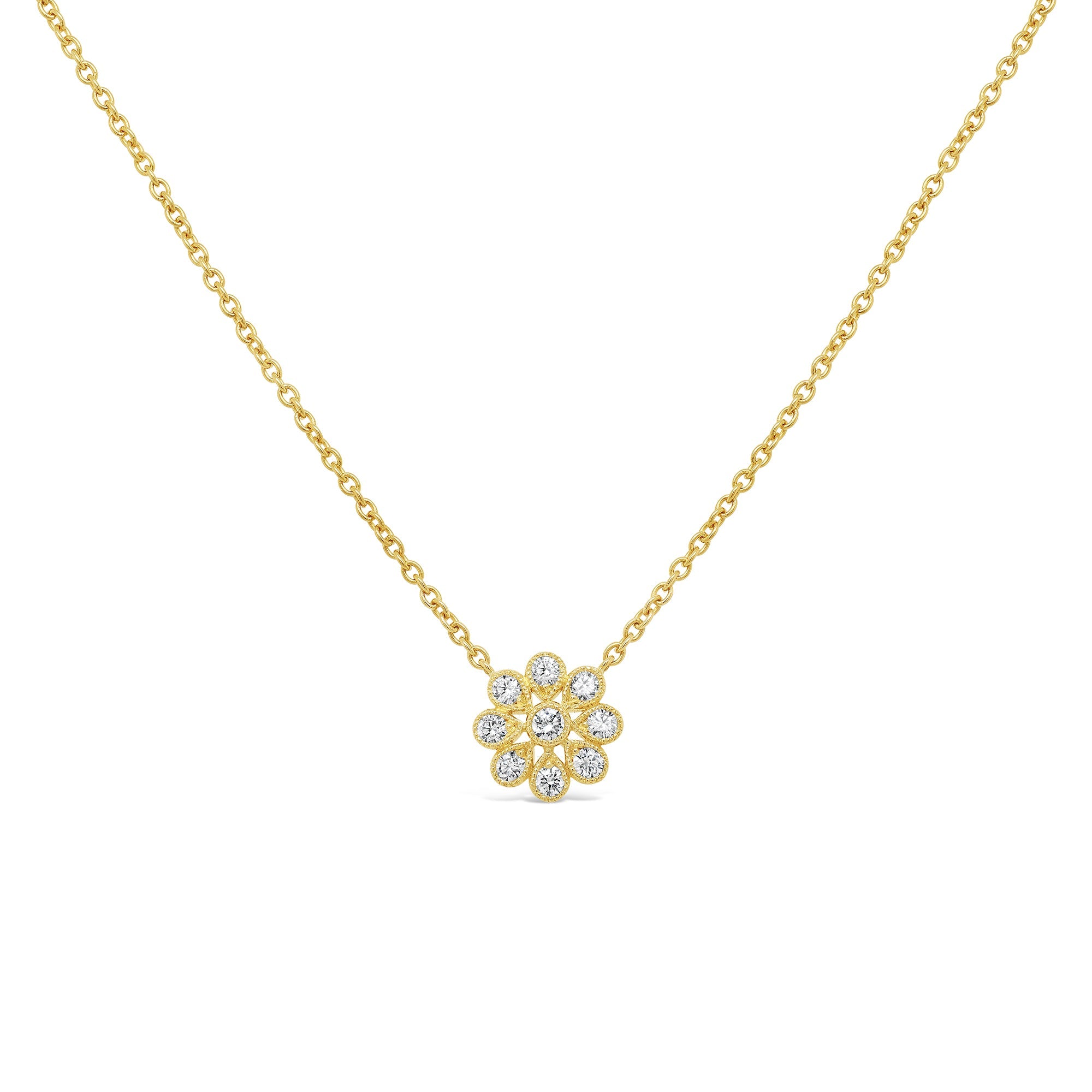 Diamond Flower Yellow Gold Necklace