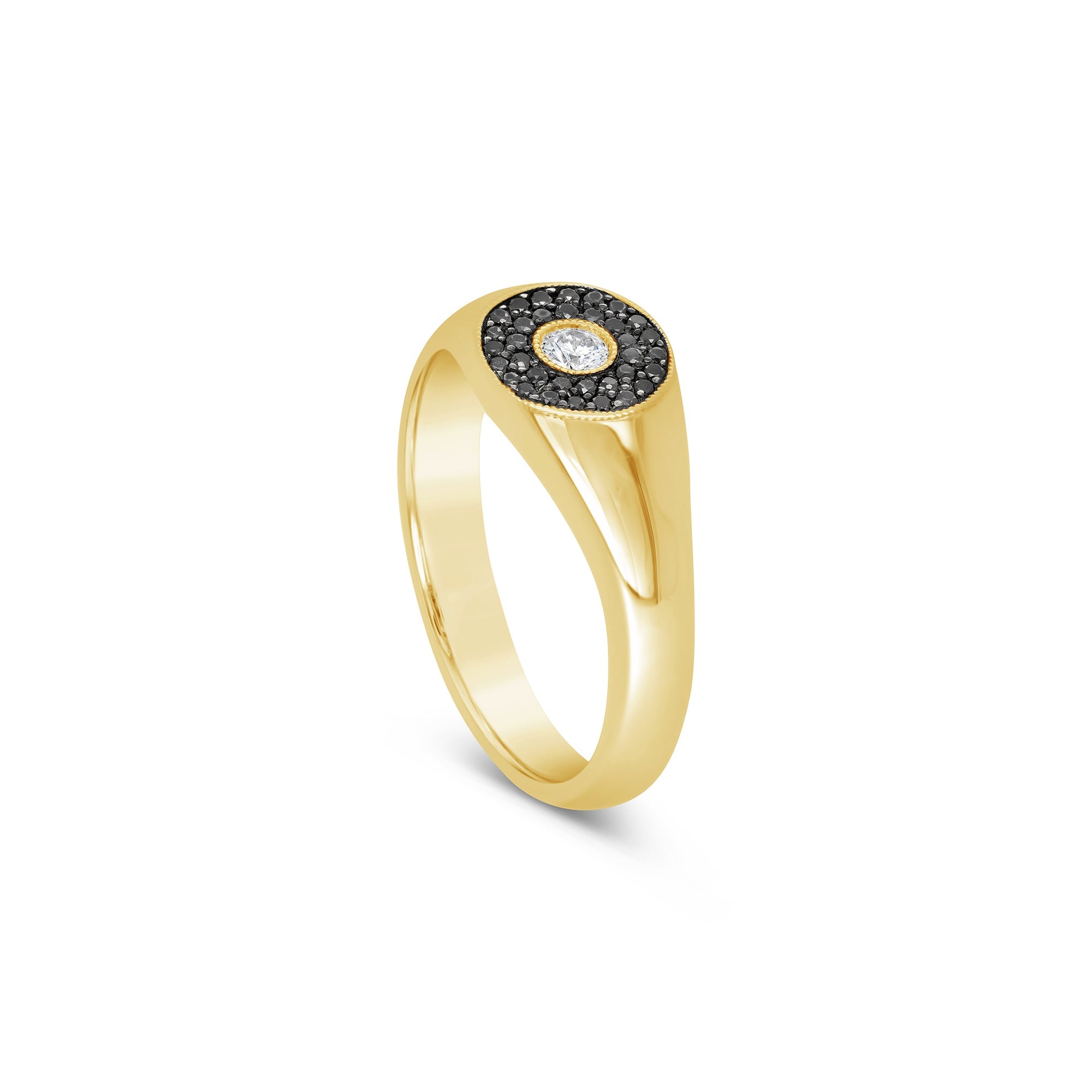 White & Black Diamond Yellow Gold Signet Ring